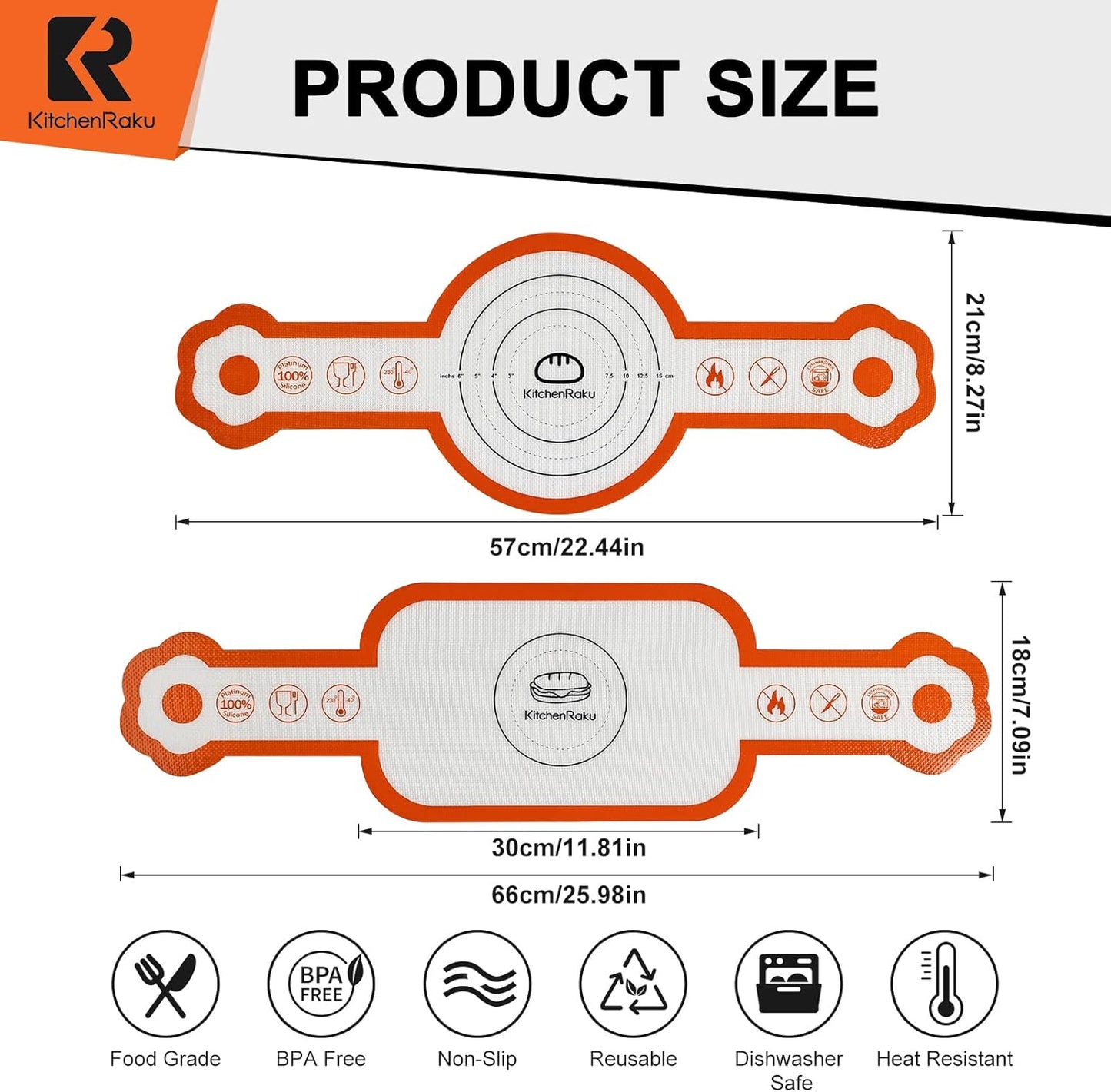 Cook's Aid 2 Pcs Silicone Bread Sling for Dutch Oven, Non-Stick Bread Baking Mat Set, Reusable Sourdough Bread Sling with Long Handles for Easier Transfer for Dough