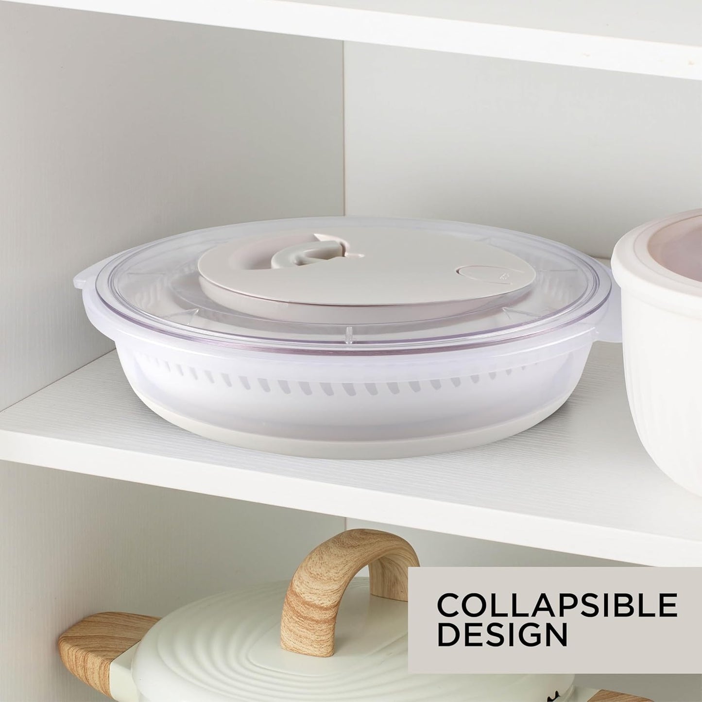 COOK WITH COLOR Collapsible Salad Spinner - 4 QT Space Saving Lettuce Dryer with Folding Collapsible Colander Great for Washing and Drying Fruit and Vegetables (White)