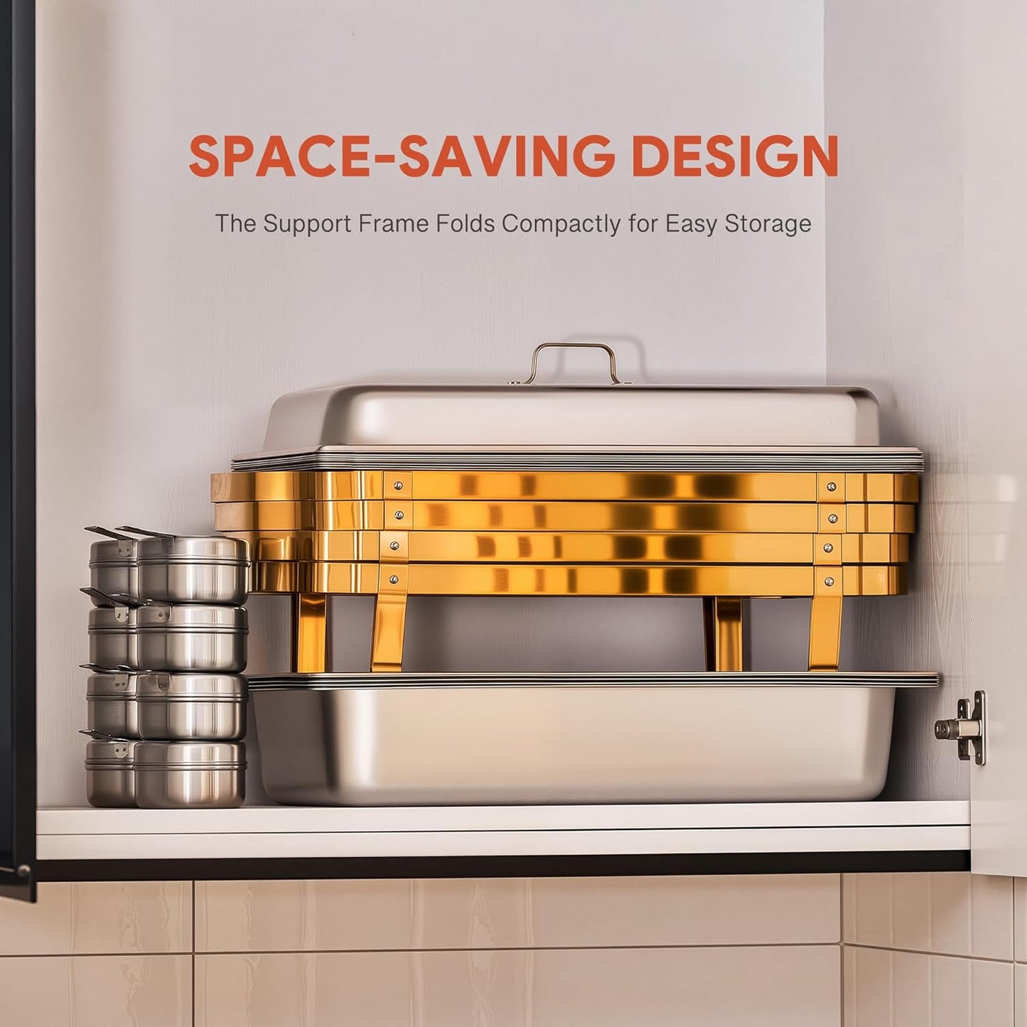 WILPREP Chafing Dishes for Buffet, 2 Pack 9 qt Chafer and Buffet Warmer Set with Full Size Pans & Foldable Frames, Food Grade Stainless Steel Food Warmers for Parties Buffets Banquets, Gold & Silver