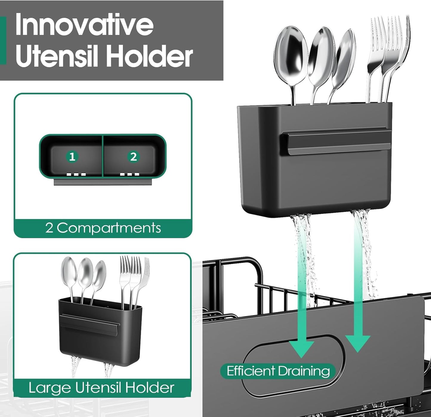 Extendable Dish Drying Rack for Kitchen Counter, Large Expandable Dish Rack with Multifunctional Drainboard for Pan Pot, Collapsible dish drainer, Foldable Plate Strainer for Home Countertop Storage