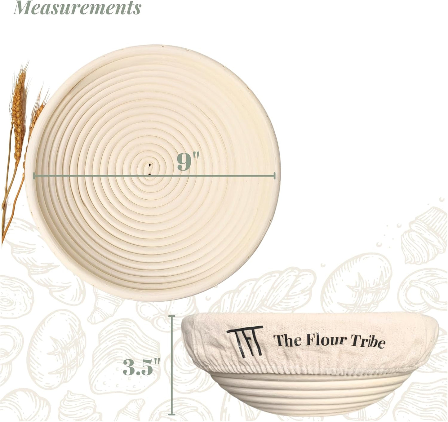 Banneton Bread Proofing Basket: Banneton Basket Set of 2, 9 inch Sourdough Proofing Basket Round Proofing Bowls Handmade Rattan baskets w Linen liners for Dough Proofing, Sourdough Bread Making Kit