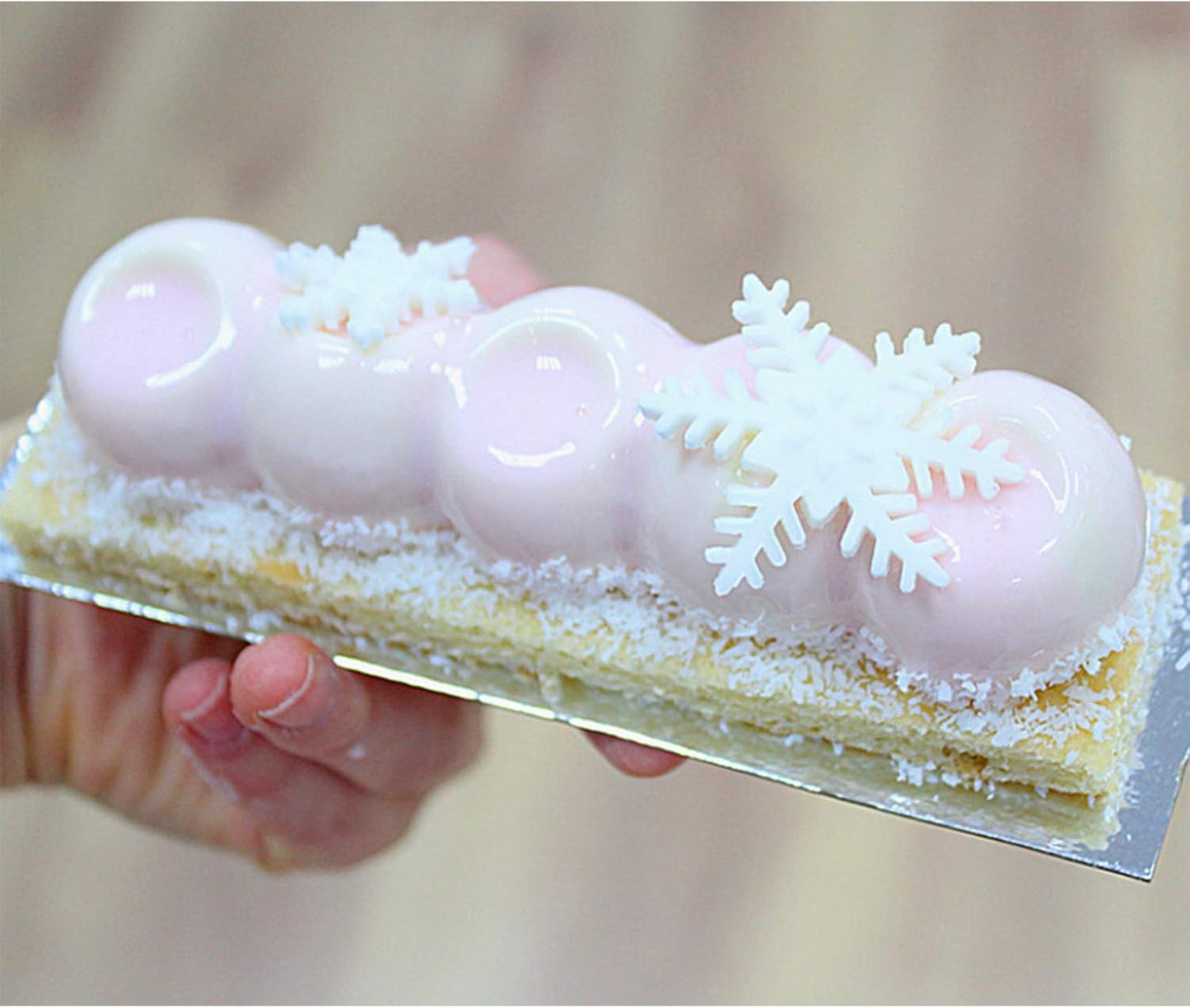 OCPO KITCHEN Eclair Silicone Mold for Baking Mousse Cake, French Dessert, Pastry, Chocolate, Ice Cream, Cake Decoration Mold, 3D Long Strip Flower Shape (6-Cavity)