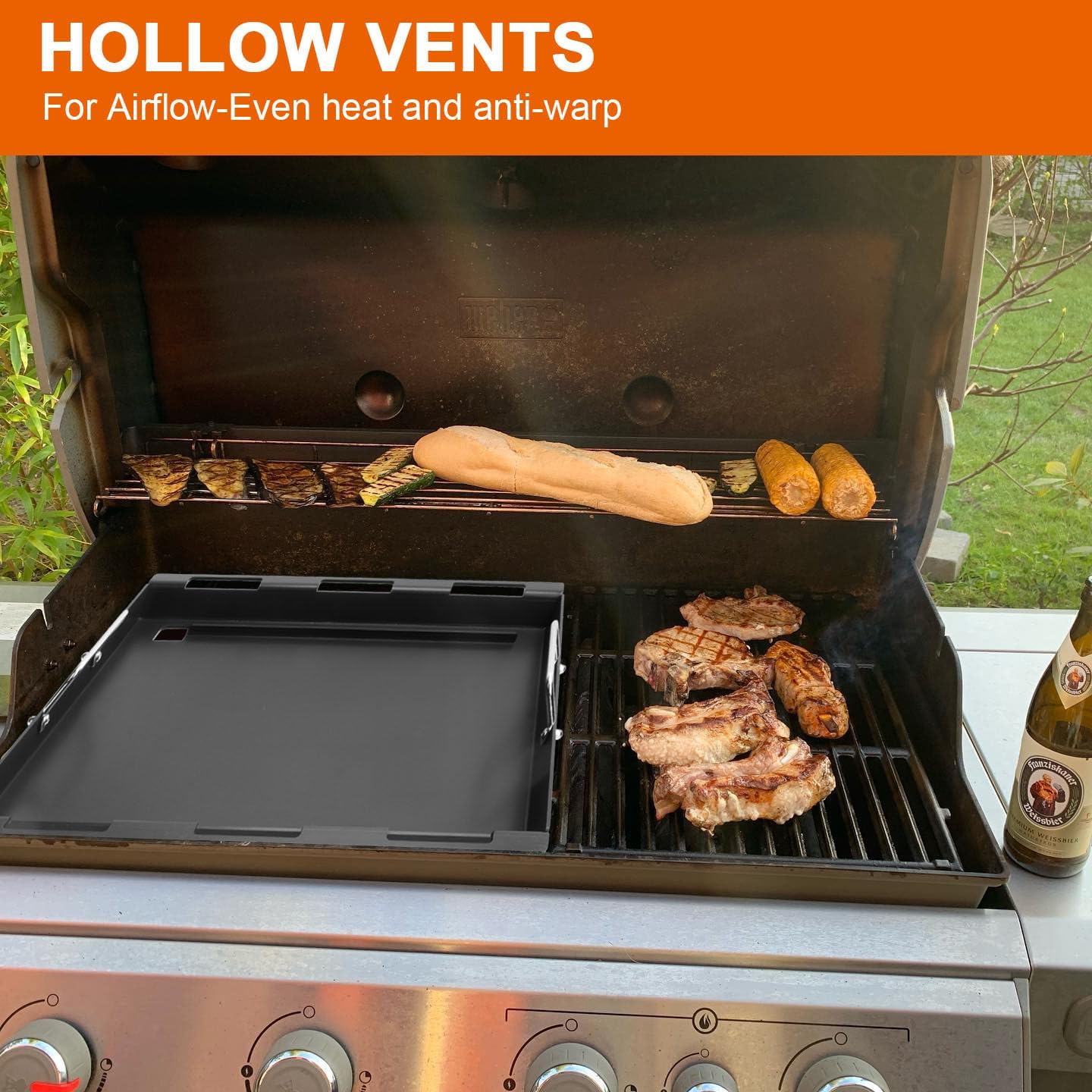 Upgrade Griddle Inserts and Grate for Weber Genesis II 400 Series Gas Grills, Flat Top Griddle with Handles for Genesis II E-410 S-410 E-435 S-435 E-440 S-440 LX E/S-440, Replace for Weber 6789