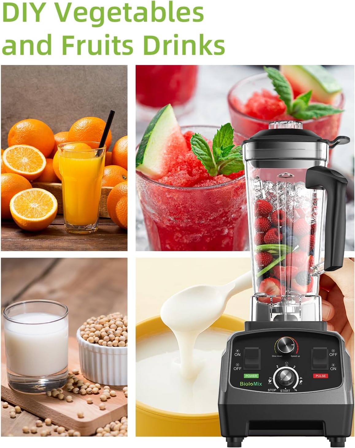 BioloMix Professional Countertop Blender - High Power 2200W Blender for Kitchen, Commercial, Smoothies, Frozen Fruits, Soup, Juice