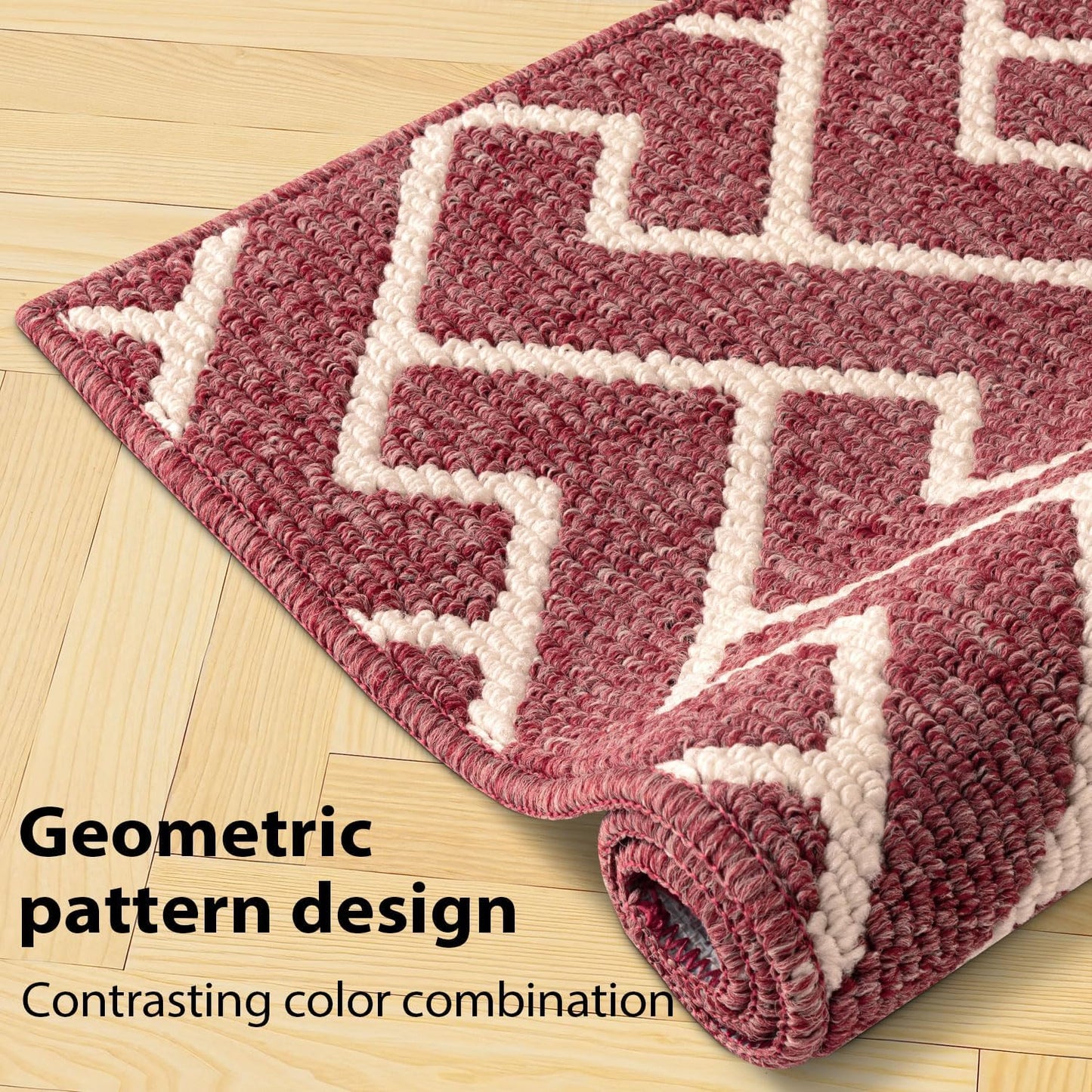 hicorfe Kitchen Rugs and Mats Sets,2 Pieces Non-Slip Absorbent 100% Polypropylene Kitchen Mats for Floor,Comfort Kitchen Runner Mat,Washable for Kitchen,Sink,Laundry(20" x 31.5" Plus 20" x 48",Red)