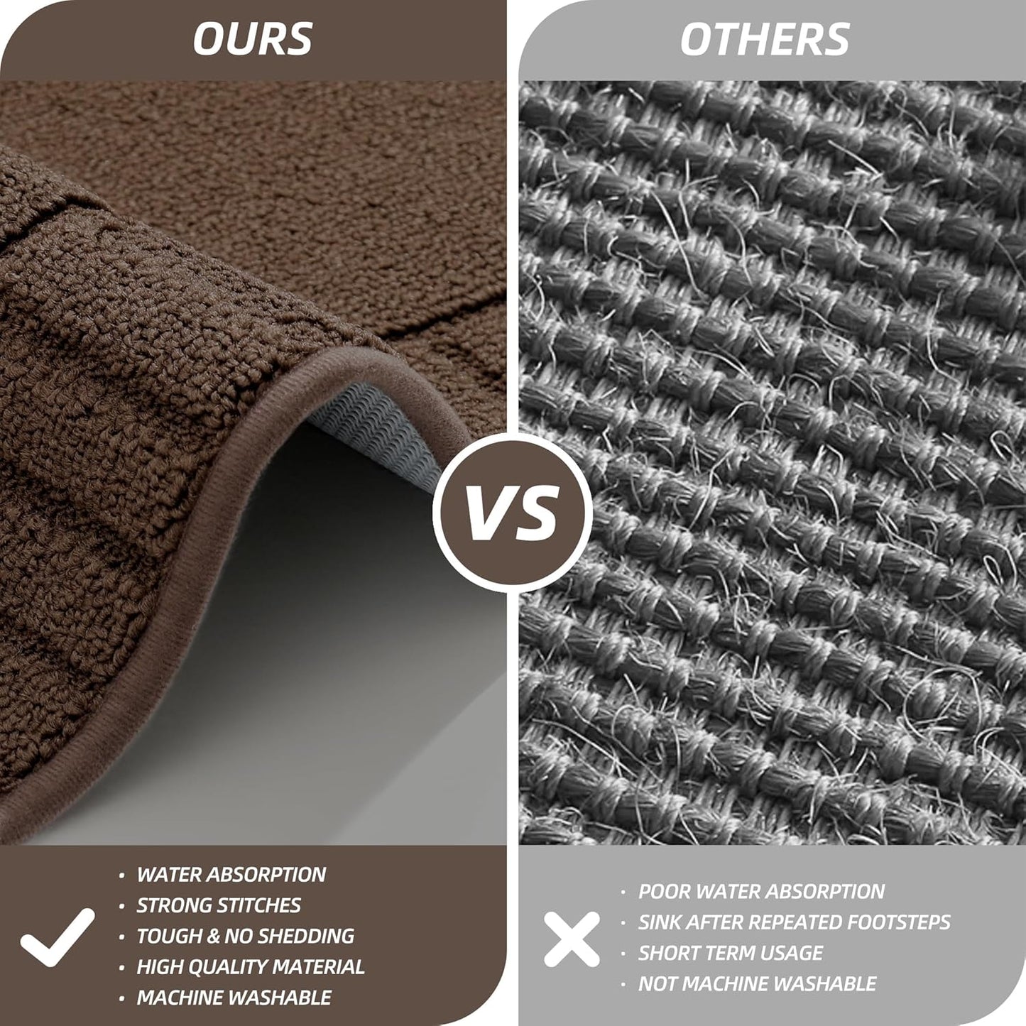 BEQHAUSE Kitchen-Rugs-Washable-Kitchen-Mats-for-Floor Non-Slip Kitchen Mats Set of 2 Absorbent Kitchen Runner Brown with TPR Backing 20x30inch/20x48inch