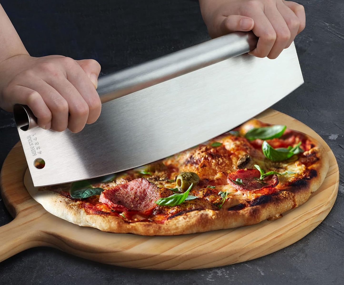 New Star Foodservice 43341 18/8 Stainless Steel Pizza Cutter, 13.75" x 4" Inch, Silver