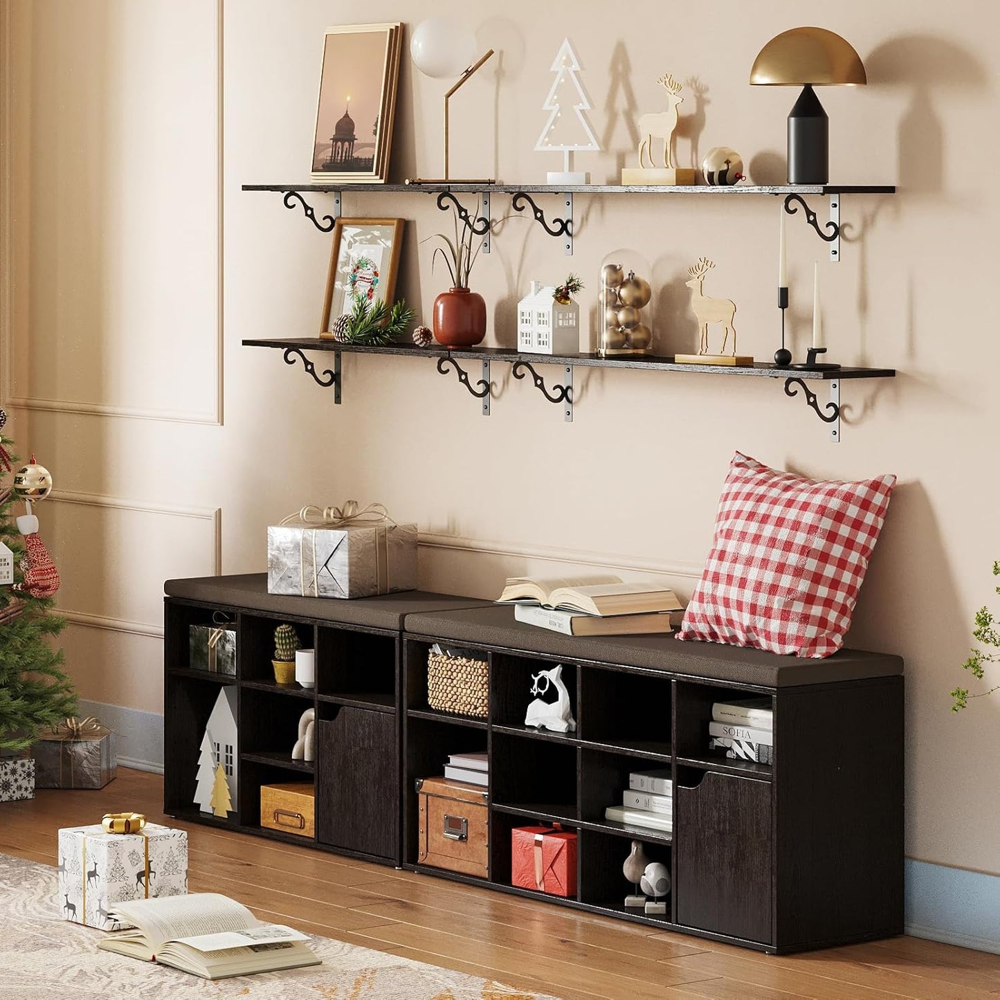 DINZI LVJ Long Wall Shelves, 55.1" Large Floating Shelves Set of 2, Wide Display Shelf Wall Mounted with Brackets, Easy Hanging for Living Room, Toilet, Office, Bedroom, Espresso