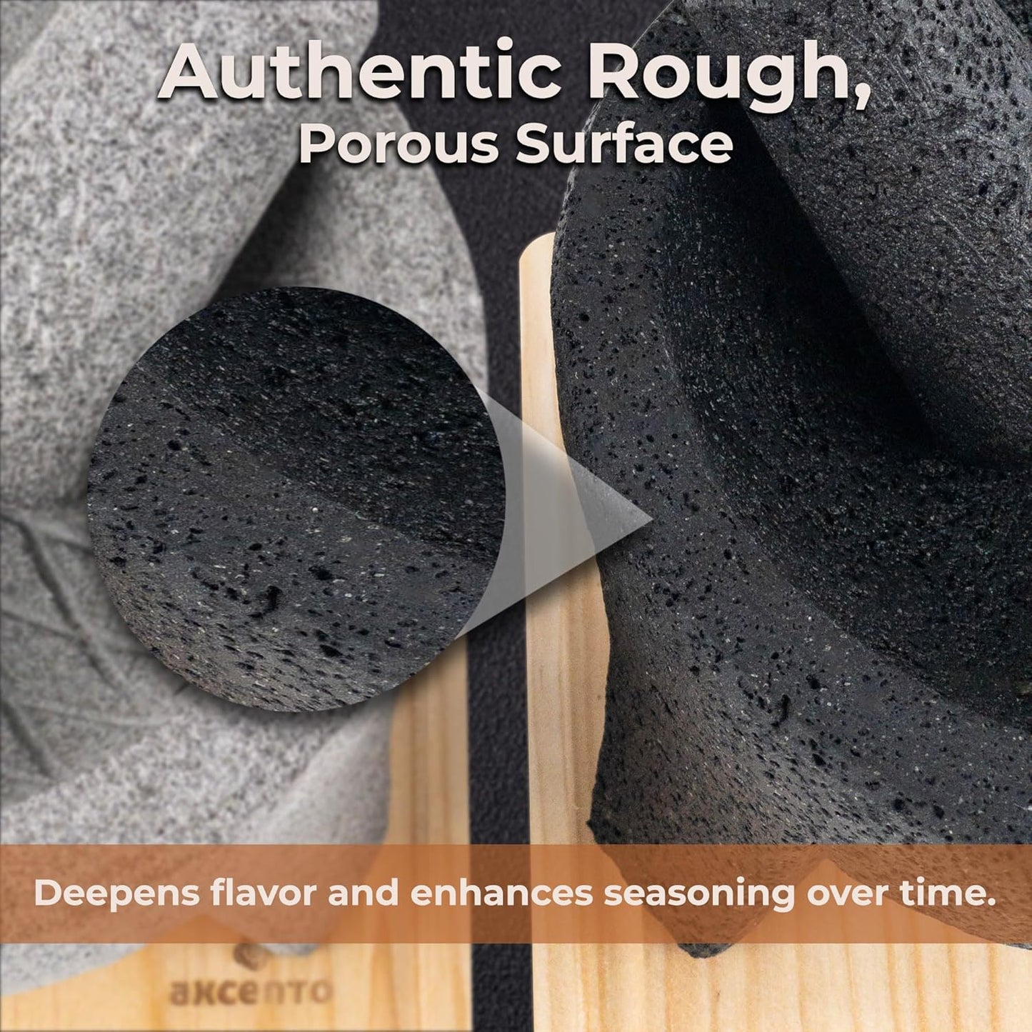 The Authentic Molcajete Mexicano Made of Lava Volcanic Rock, Set with Mortar, Pestle and Cutting Board Included - Large Molcajete 8-Inch, Molcajete de Piedra Volcánica, Molcajete for Oven (Black)