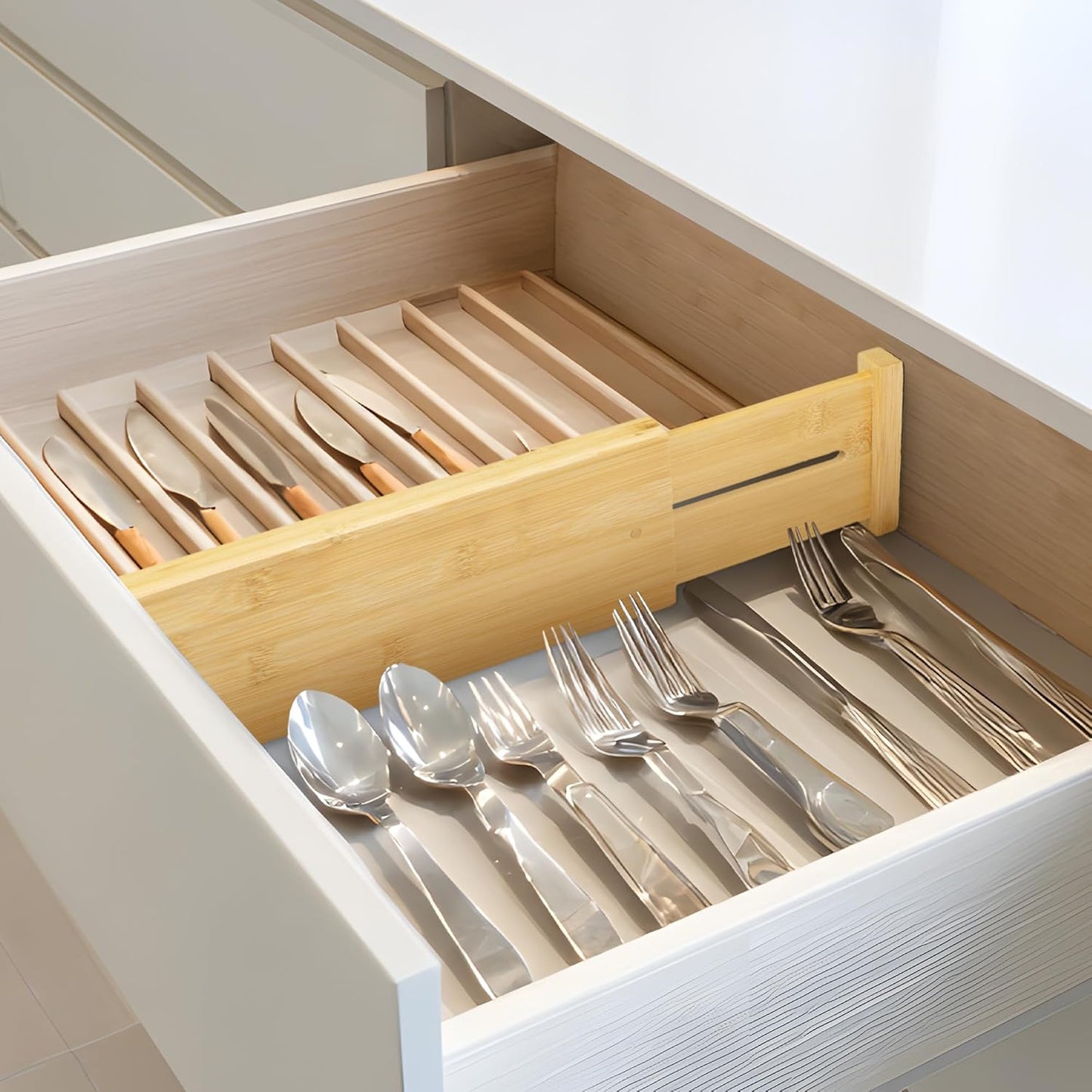 VaeFae 3 Pack Bamboo Drawer Dividers, 4" High Adjustable 16.6" - 21.8" Clothes Drawer Organizers, Expandable Separators for Bedroom/Bathroom/Kitchen/Office Storage