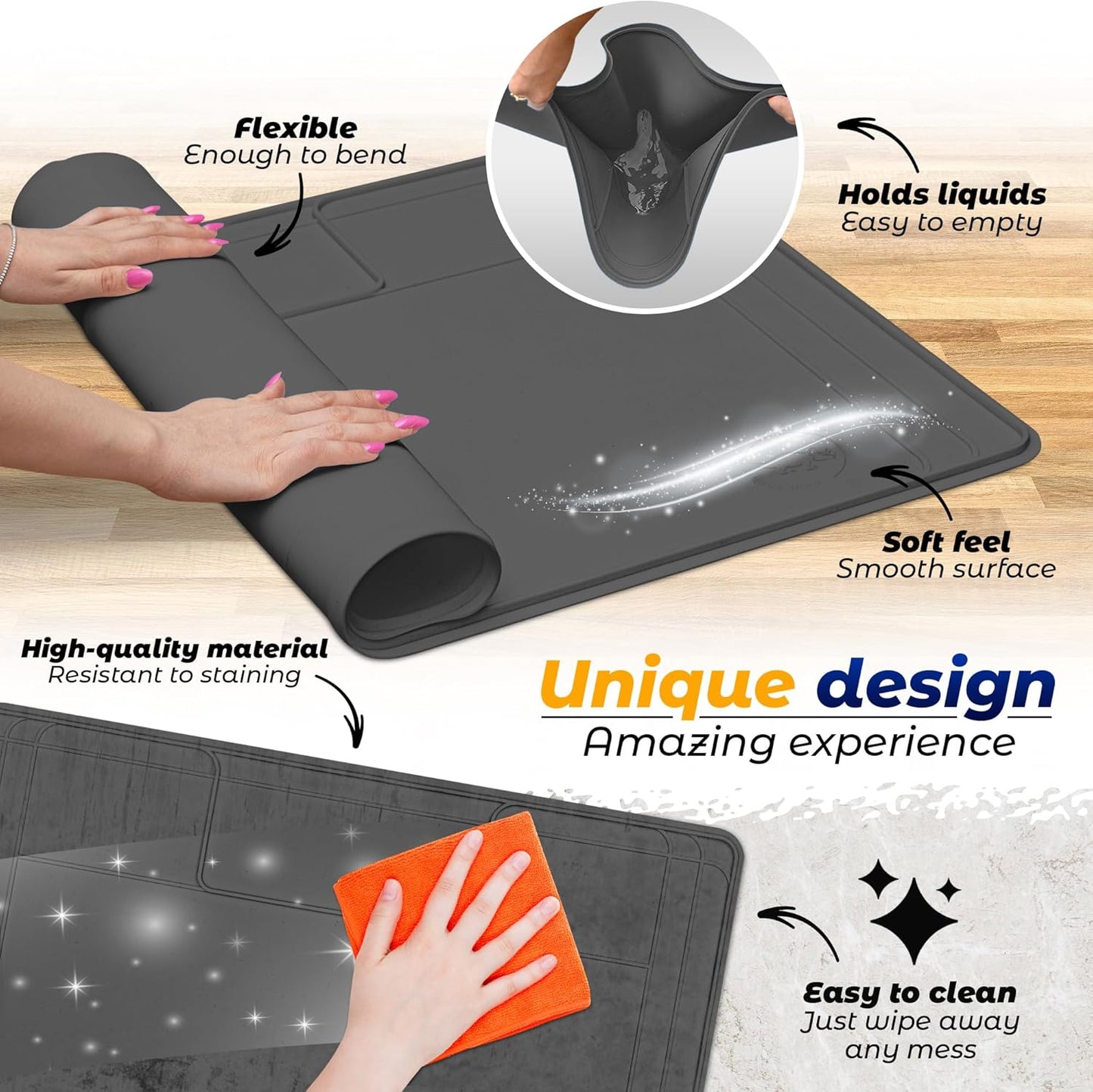 The Original Under Sink Mat - Silicone Waterproof mat, Adjustable, Easy to Clean, Kitchen cabinet liner, Disifenction Surface - 31" x 22" or smaller (Dark Gray, 31" x 22")