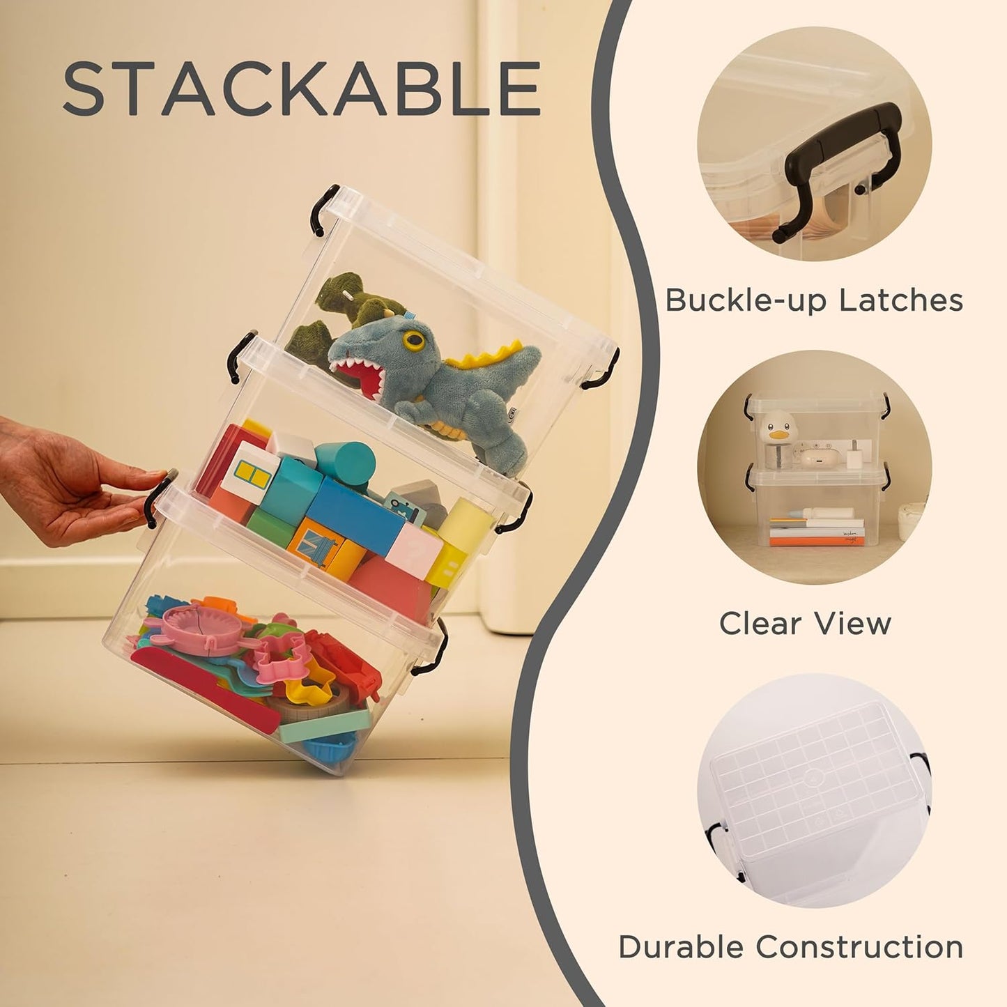 ITYLIFE CITYLIFE 6 Packs 3.5 QT Small Storage Bins with Black Handle Clear Plastic Bins with Reinforce Bottom Stackable Storage Containers for Organizing Art Supply, Craft Stuff, Medicine, Small Toys