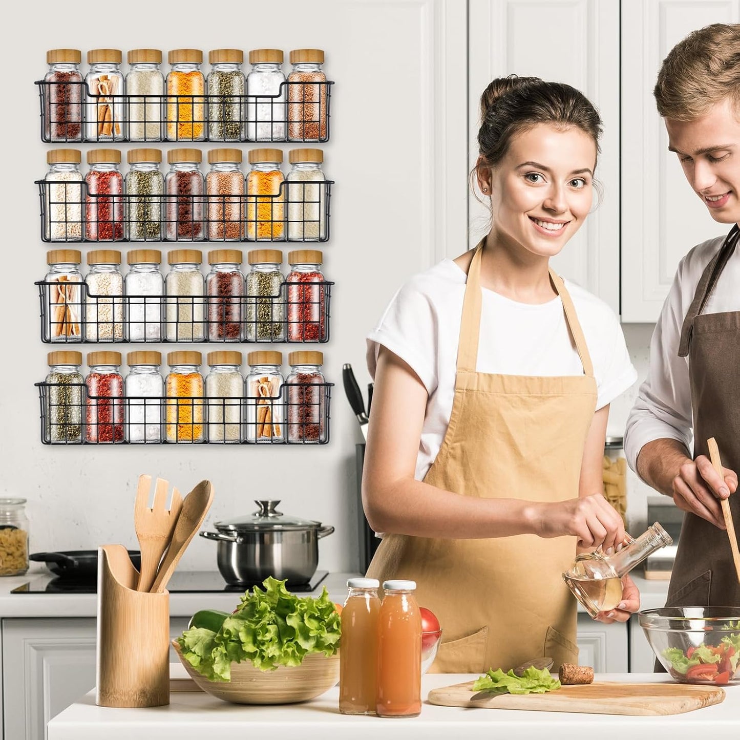 Spice Rack Organizer Wall Mount, Spice Organization Storage Shelf for Cabinet Door, 2 Packs Wall Spice Rack Saving Space for Kitchen, Black