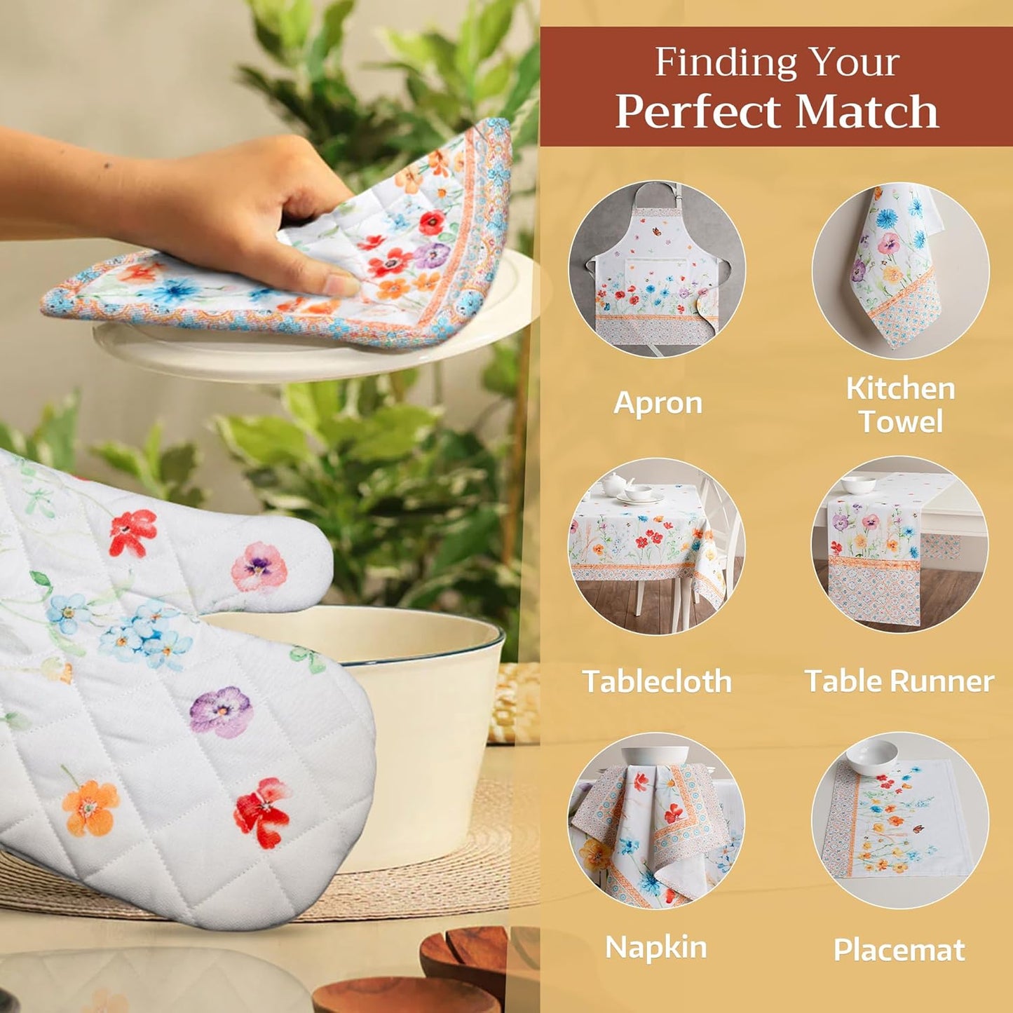 Maison d' Hermine Pot Holders 100% Cotton Heat Resistant Potholders 8" x 8" Hot Pads with Loop BBQ, Cooking, Baking, Grilling, Kitchen, Handling Hot Pans Spring/Summer (Pack of 1, Summer Whisper)