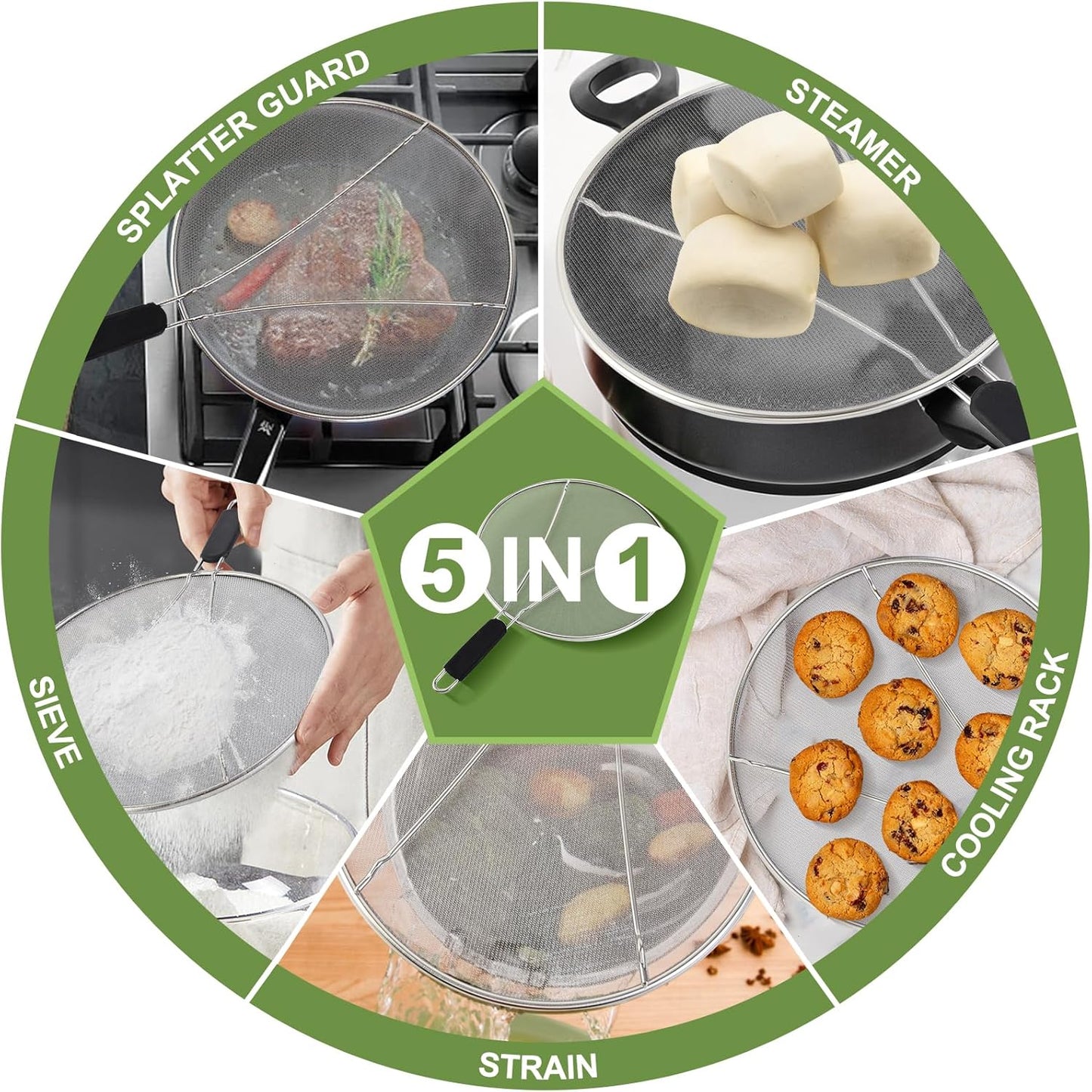 13'', 11.5'', 9.8'' Stainless Steel Grease Splatter Guard for Frying Pan with Comfortable Grip Handle, Ultra Fine Mesh Prevents Oil Splatters and Messes, Heavy Duty Splatter Screen