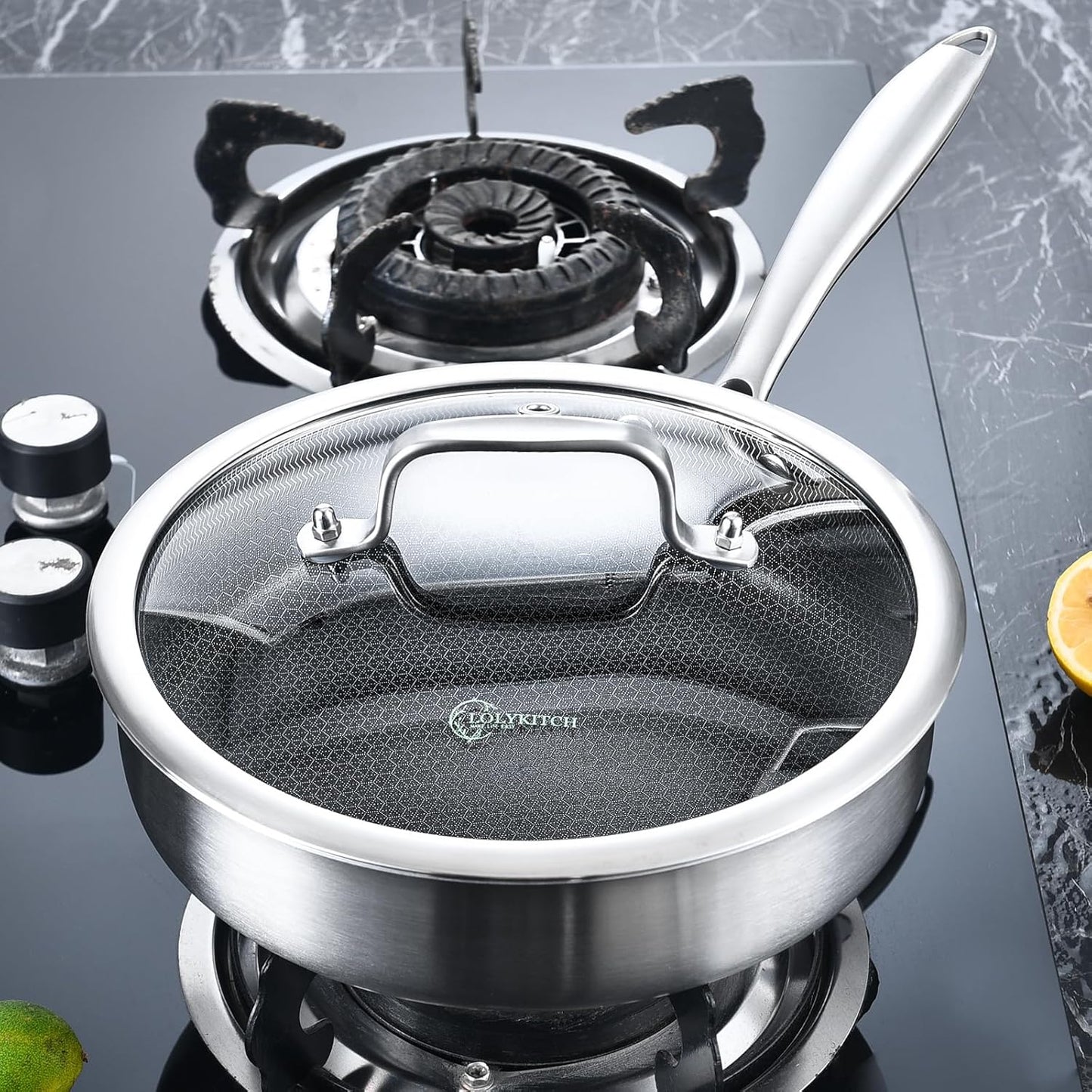 LOLYKITCH 3 Quarts Hybrid Stainless Steel Nonstick Sauté Pan,Skillet,10 Inch Induction Deep Frying Pan,Dishwasher and Oven Safe,Riveted Handle.