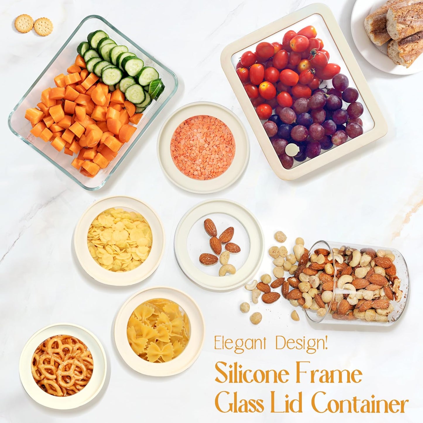 Urban Green Glass Food Storage Jar with Glass Lid, Food Canister Set with Airtight Lids, Pantry Jar for Kitchen Organization. Food Storage Container Set in 6 pack of 26oz