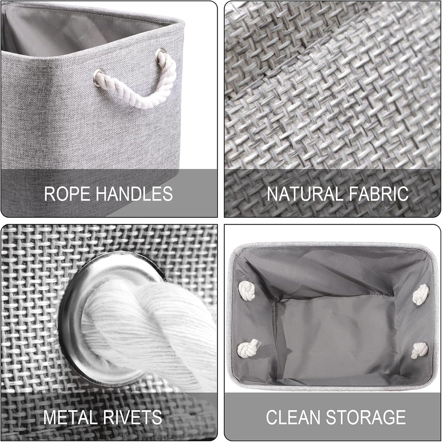 HNZIGE Small Baskets for Shelves(6pack) Fabric Storage Baskets, Empty Gift Baskets with Rope Handles, Decorative Foldable Storage Baskets for Organizing Home Closet Office (Gray, 11.8" x 7.8" x 5.1")