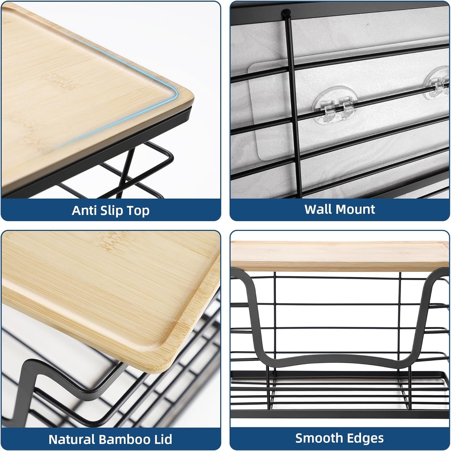 Trash Bag Dispenser Holder for Kitchen Laundry Wall Mount Stackable Garbage Bag Dispenser Roll Holder with Bamboo Top for Countertop, Under Sink