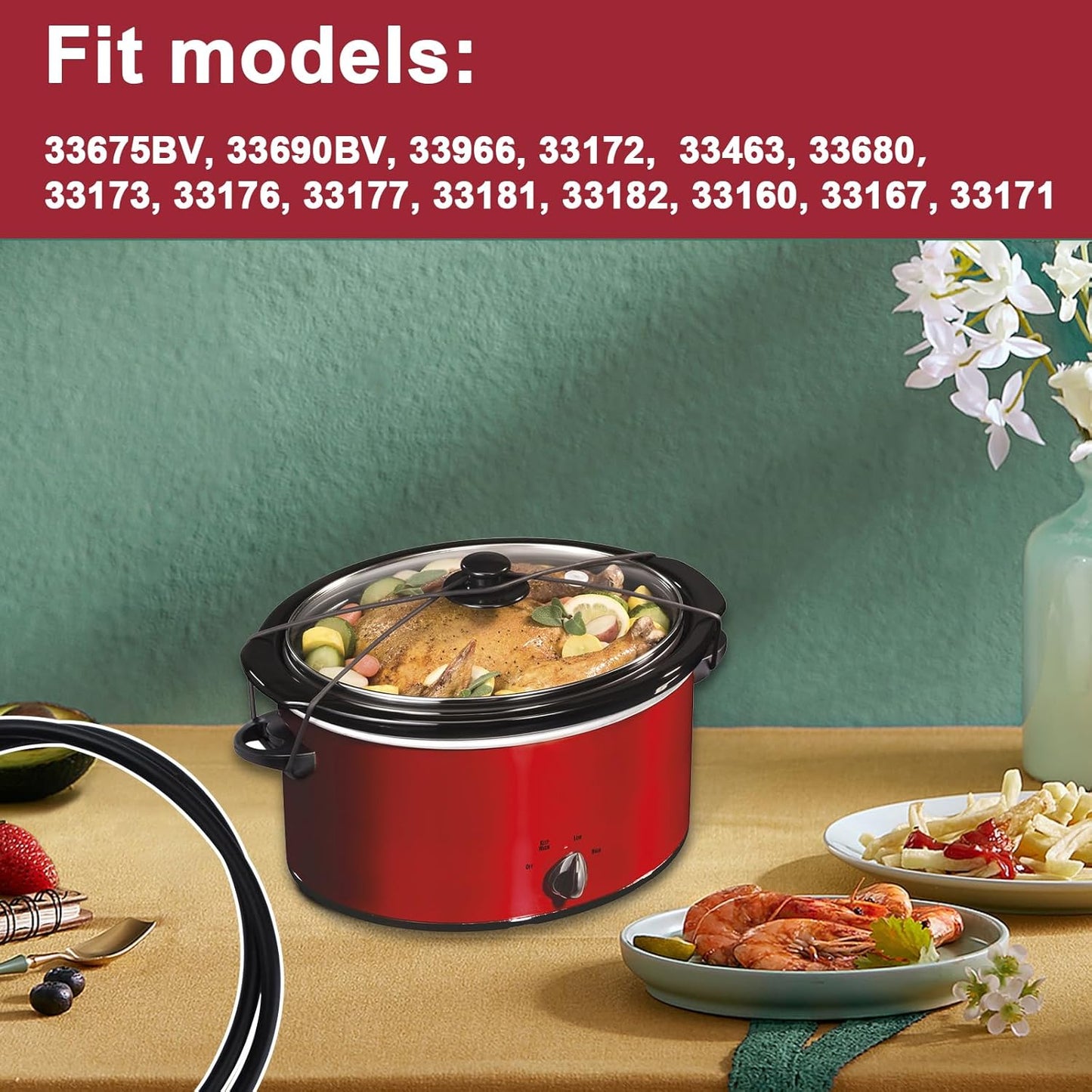 Black Lid Latch Strap Rubber Band 6,7,8 Quart for Hamilton Beach Crock Pot Slow Cooker 1PCS