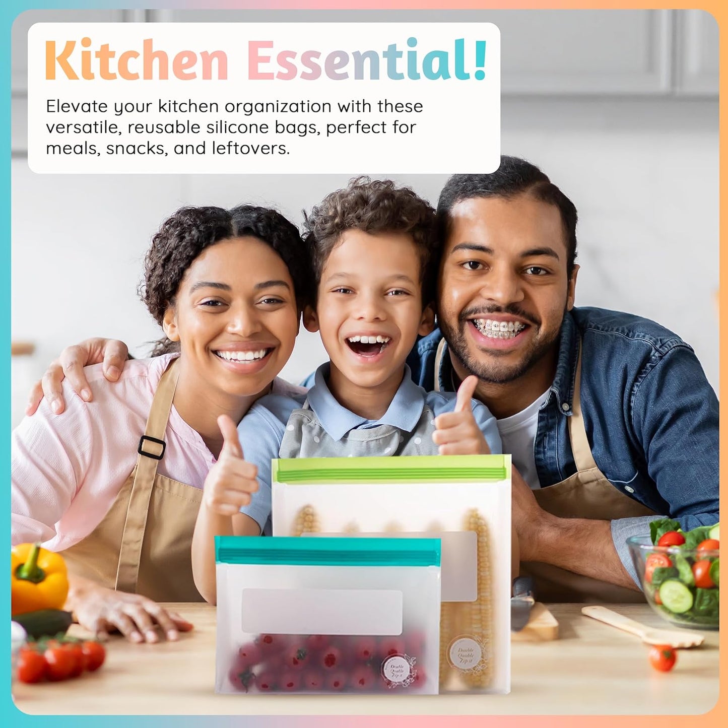 Reusable Silicone Food Storage Bags – 10-Pack Stand-Up, BPA-Free, Freezer, Dishwasher Safe & Eco-Friendly – 5 Gl, 5 L Bags – Airtight Leakproof Silicone Ziplock Bags for Kitchen Storage (Multicolor)