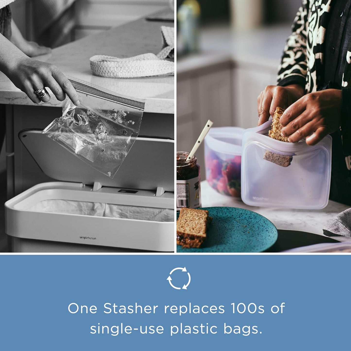 Stasher Premium Silicone Reusable Food Storage Bags & Lunch Bag, 3-Pack, Multi-Use Lunch Bag, Travel Containers, BPA Free, Leak-free, Dishwasher Safe, Eco-friendly