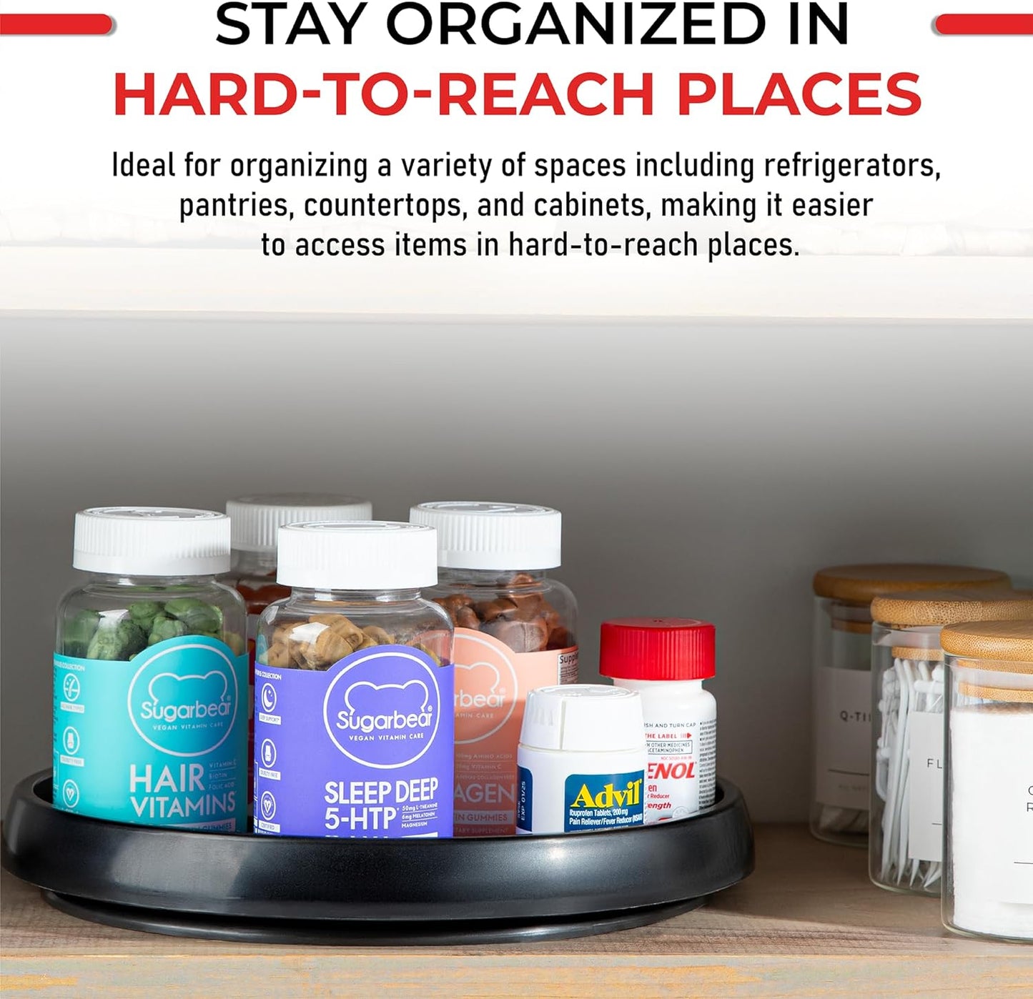 Oizeir 10 Inch Lazy Susan (Set of 4) - Non-Skid Turntable for Cabinet to Maximize Storage and Simplify Accessibility in Kitchen, Bathroom, and Pantry Spaces (Black)