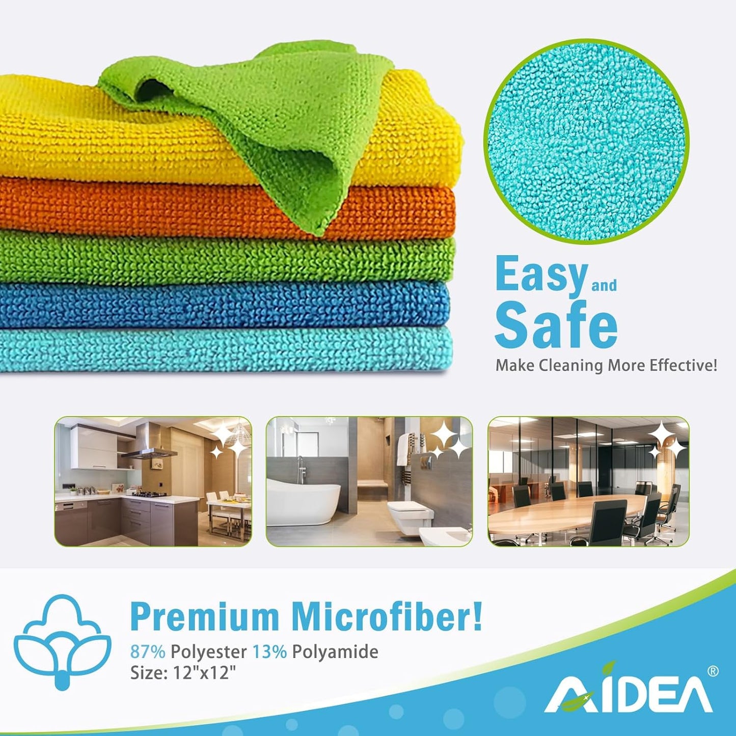 AIDEA Microfiber Cleaning Cloth, 100PK, Soft Absorbent Rags, Microfiber Towels for Cars, Kitchen Towels, Dusting Cloth for Home, Window, Cleaning Supplies, 12"×12"