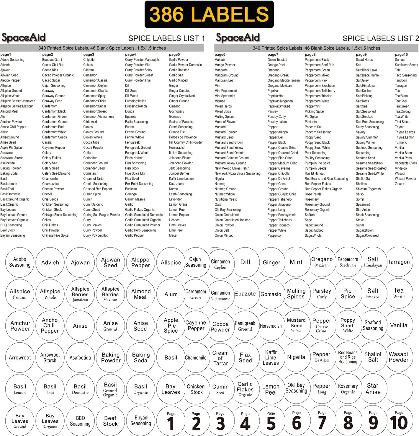 SpaceAid Spice Rack Organizer with 21 Spice Jars, 386 Spice Labels, Chalk Marker and Funnel Set for Cabinet, Countertop, Pantry, Cupboard or Door & Wall Mount - 21 Jars, 13.4" W × 9" H, White