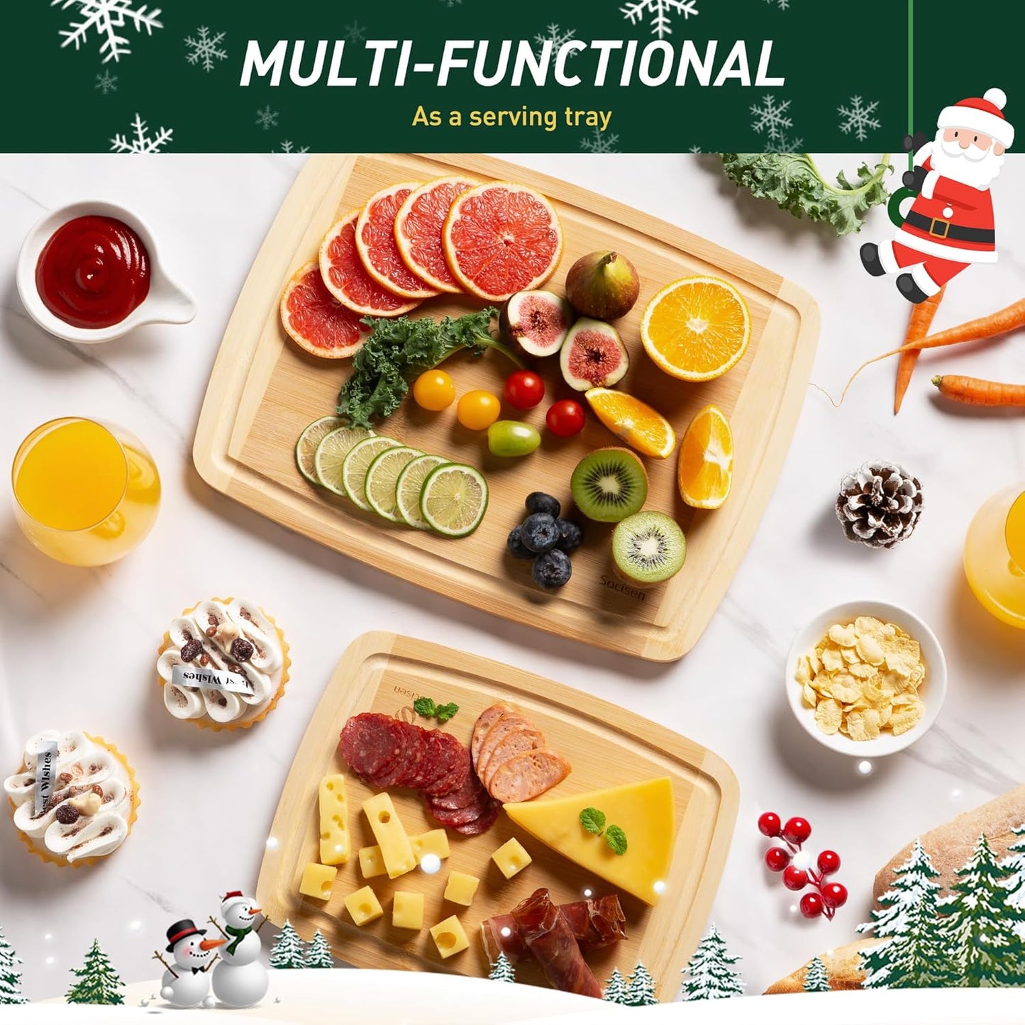 Bamboo Cutting Board Set Non Slip Feet Over Sink Brides Her Wedding Day Bridal Shower Engaged Engagement Hostess Couple Newly Wed House Christmas Married Future Mrs fiancee Unique Cool Gifts