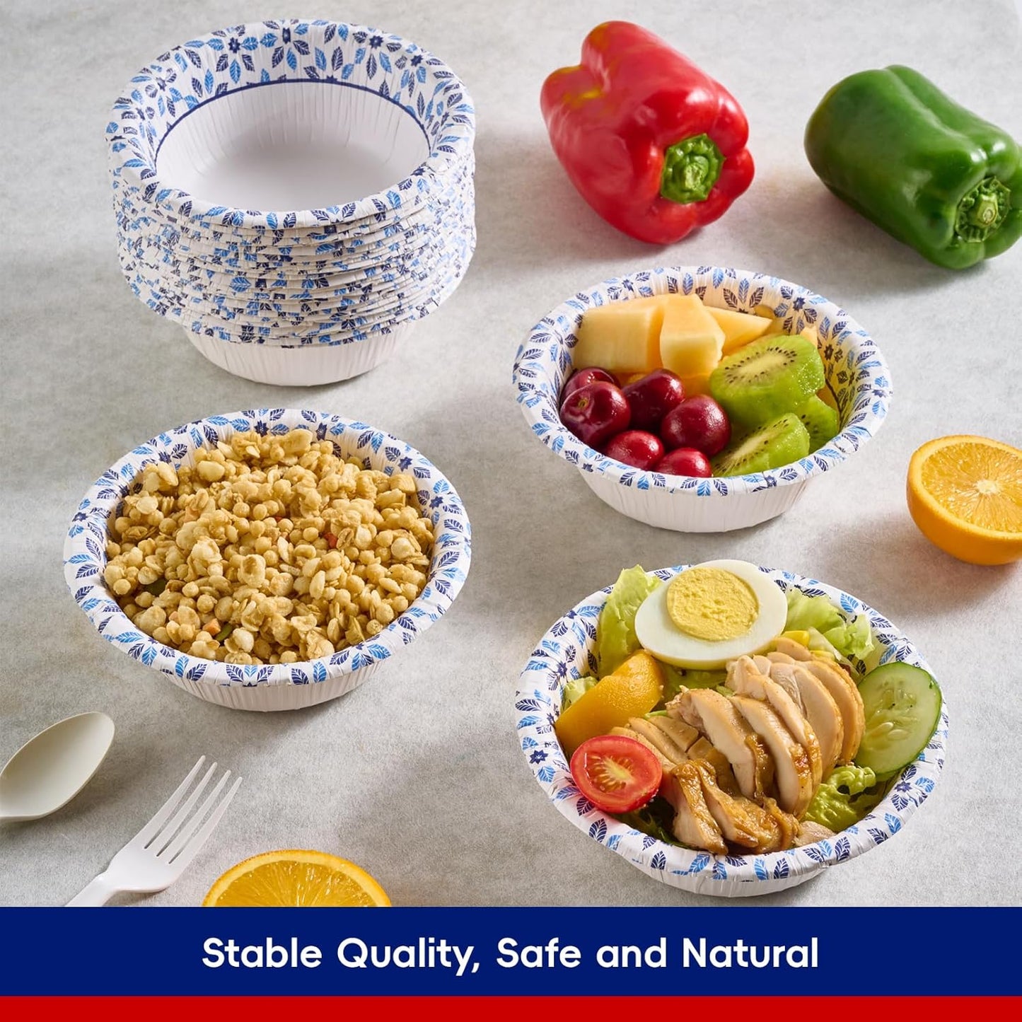 JOLLY CHEF 16 oz Paper Bowls 156 Count Soak Proof, Heavy Duty Printed Disposable Small Bowls Bulk for Dinner or Lunch