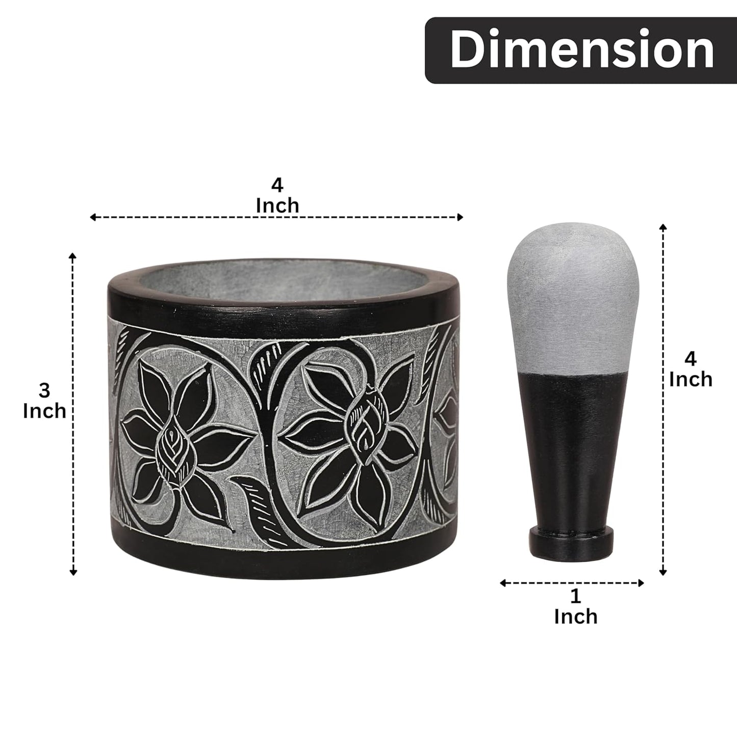 Mortar and Pestle, Made of Heavy Duty Polished Hard Stone, Natural Stone Grinder for Spices, Pastes, Herbs, Seasoning etc. (Ember)