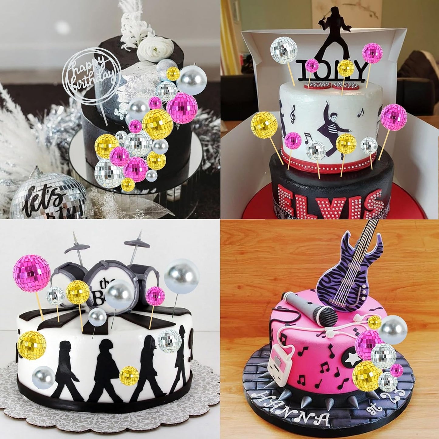 BEISHIDA 27 PCS Hot Pink Disco Ball Cake Toppers - Mini Mirror Ball Cupcake Toppers for Disco Theme Party, 70s 80s Party Decorations, Birthday, Wedding, Anniversary, Baby Shower, and Retro Celebration