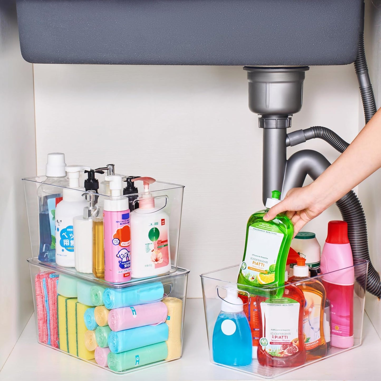 theaoo Clear Storage Bins with Lids Stackable - XLarge Plastic Containers for Pantry Organization and Storage - Perfect for kitchen,Fridge,Laundry Room,Bathroom,Garage,Closet,Cabinet Organizer -6 Pack