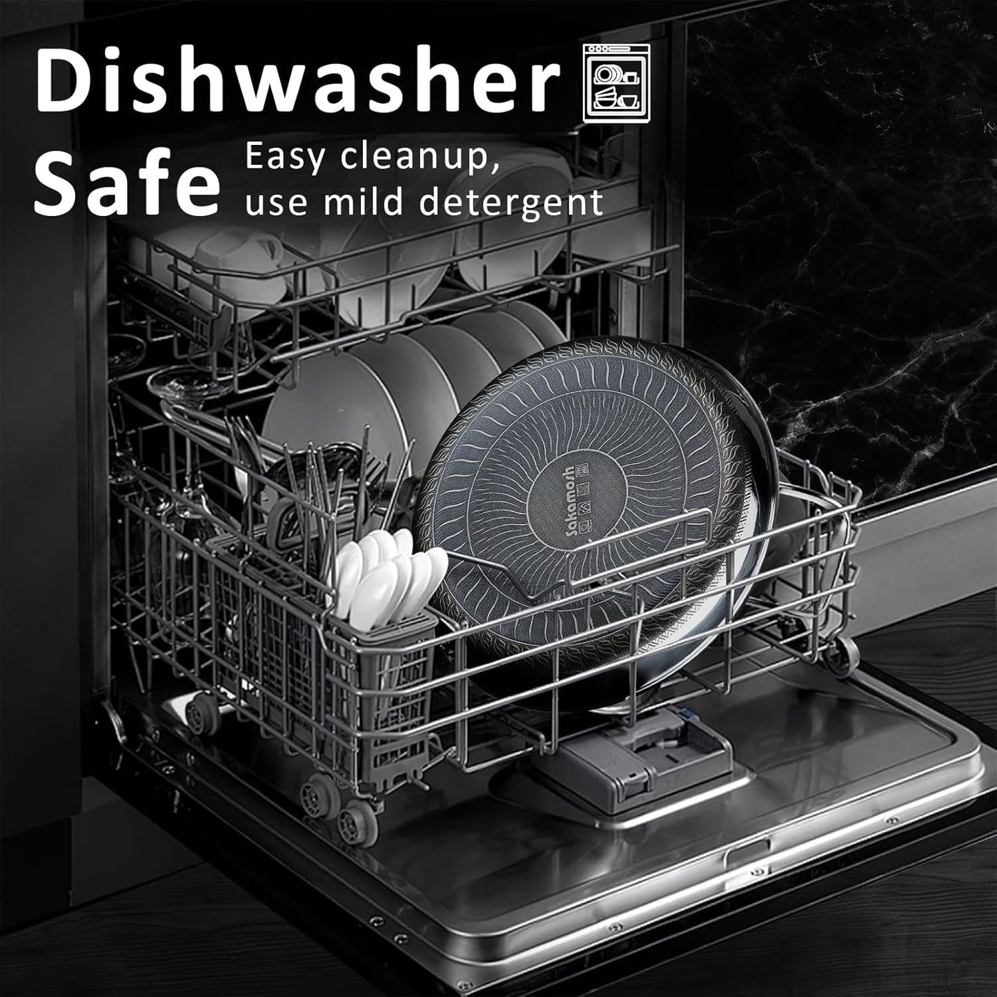 9.5" Non Stick Frying Pans, Hybrid Ceramic Stainless Steel Pan, Skillet with Stay-Cool Handle, Non Toxic, PFAS PFOA PTFE Free, Dishwasher & Oven Safe, Induction, Compatible with All Cooktops