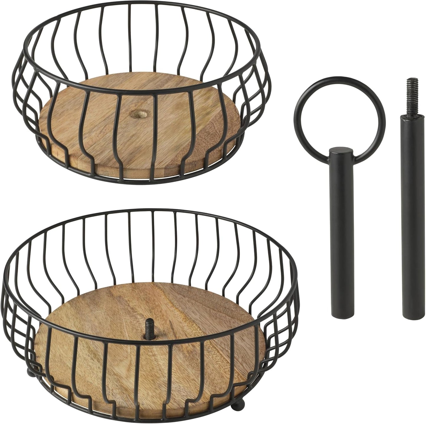 Gourmet Basics by Mikasa Savannah 2 Tier Metal Fruit Storage Countertop Basket, 12 x 12 x 16 Inch, Black