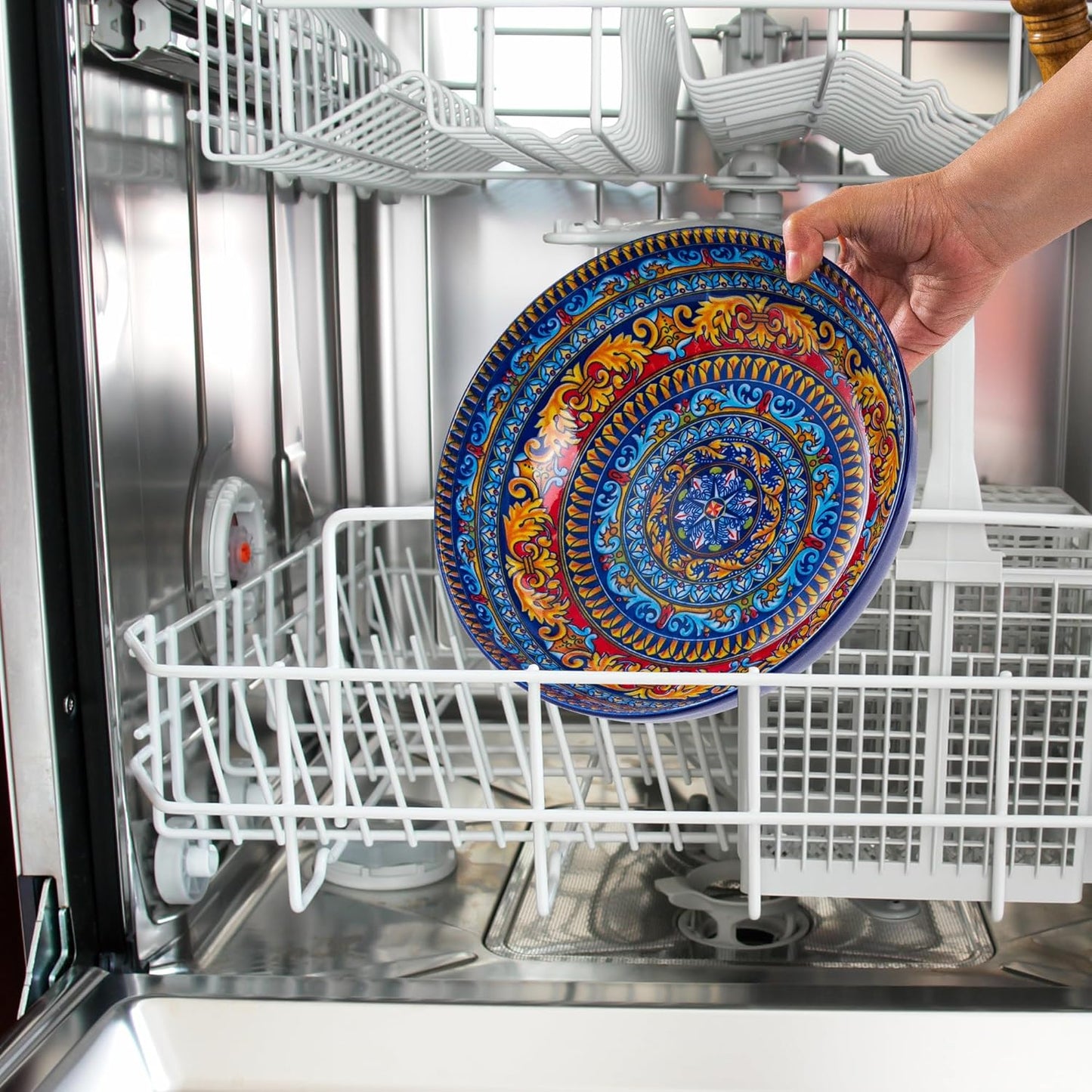 Large Serving Bowls Set of 2, Bohemian Style 10" Large Ceramic Bowls for Entertaining and Party, Bowls for Pasta Soup Fruit Ramen Cereal, Dishwasher Oven Safe