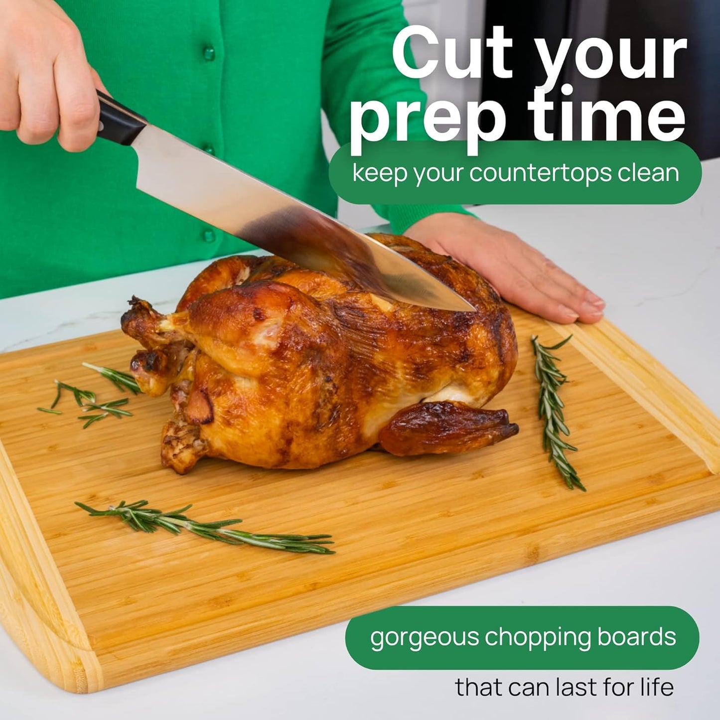 FSC® Certified Organic Extra Large Bamboo Cutting Board – 18 x 12.5 Inch – Reversible Wood Non Toxic Cutting Boards for Kitchen Prep, Meat, Charcuterie & Serving, Lifetime Replacments