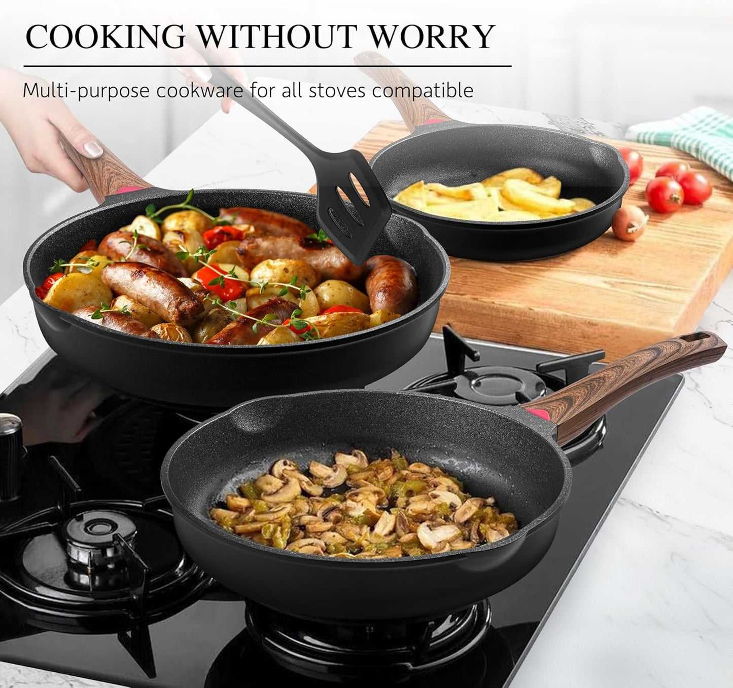 Vinchef Pots and Pans Set Non Stick, 12pcs Induction Cookware Set, Non Stick Frying Pans with Lid, Non Toxic Kitchen Cookware Sets, Pan Sets for Cooking, PFAS and PFOA Free