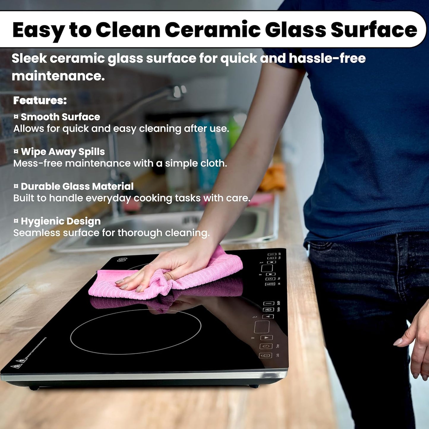 OMEO Portable Double Induction Cooktop 2 Burner Electric Cooktop, Touch Control 110V Induction Cooker with Safety Lock, Pause, Auto Shutoff Timer Setting, 9 Heating Level and Overheating Protection