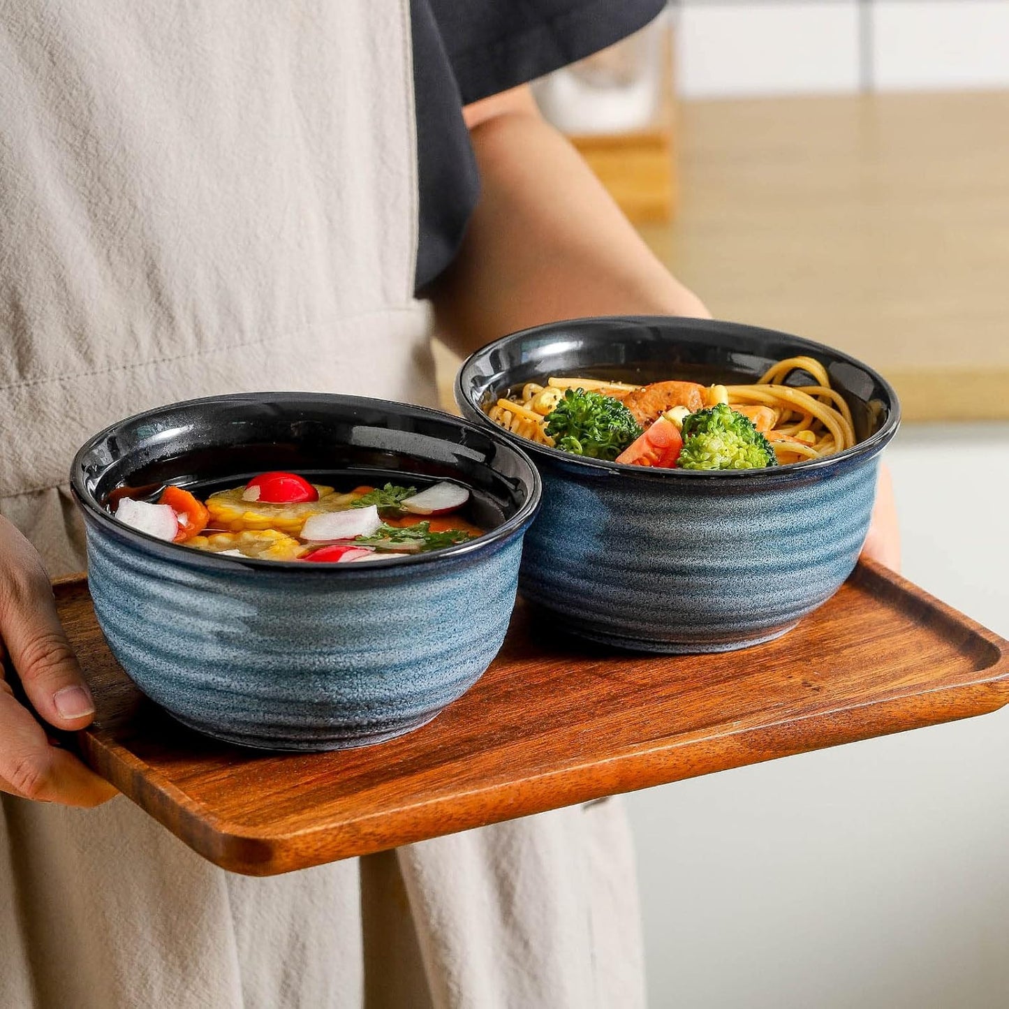 Hasense Cereal Bowls Set of 6, 20 Ounce Ceramic Soup Bowls Set for Kitchen, Suit for Cereal Soup Rice Pasta Salad Oatmeal,Dishwasher Microwave Safe, Navy Blue