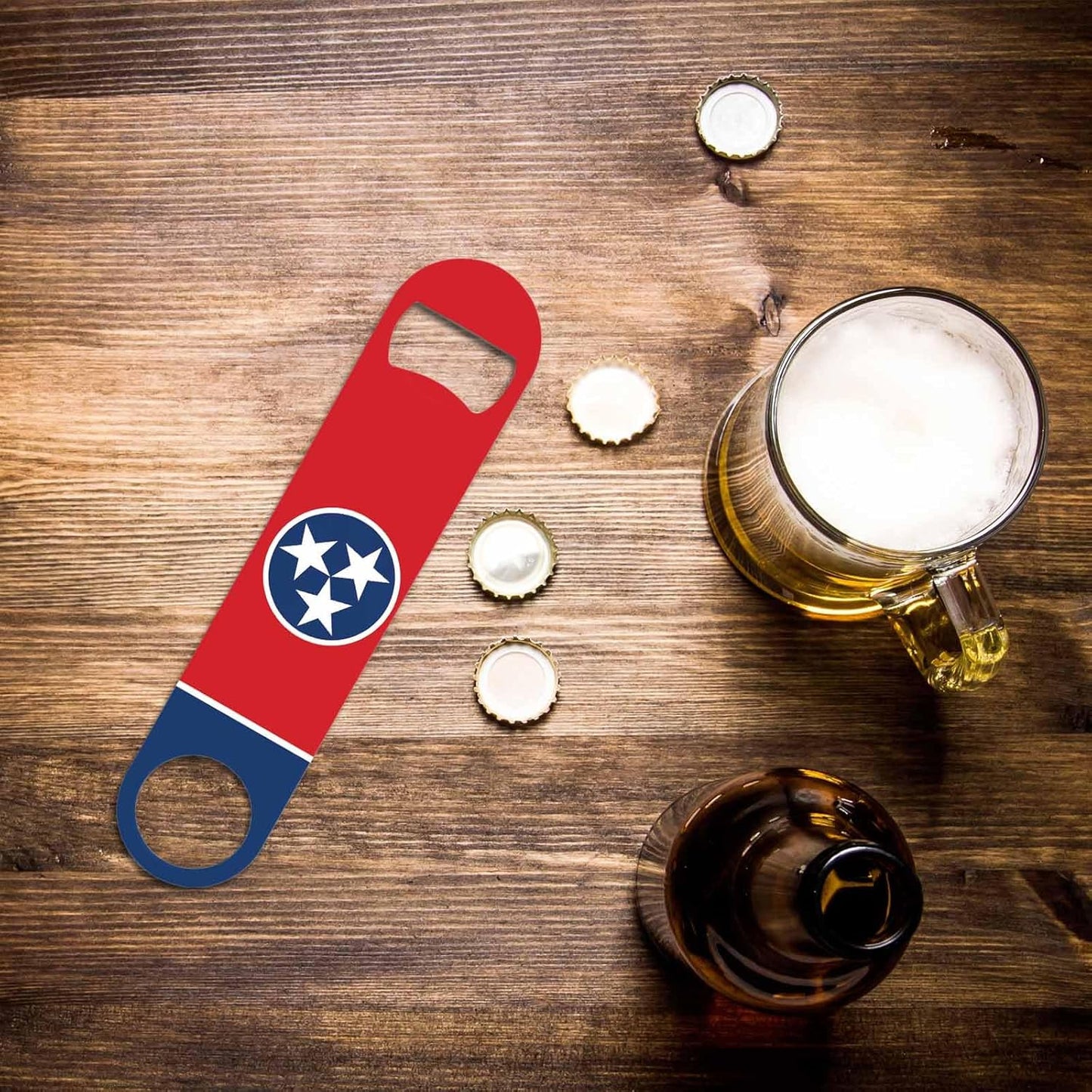 State of Tennessee Flag Stainless Steel Bottle Opener National Unity Red Blue White Stars Flat Beer Bottle Opener Keychain for Home Kitchen Bar Restaurant Party Birthday Gift