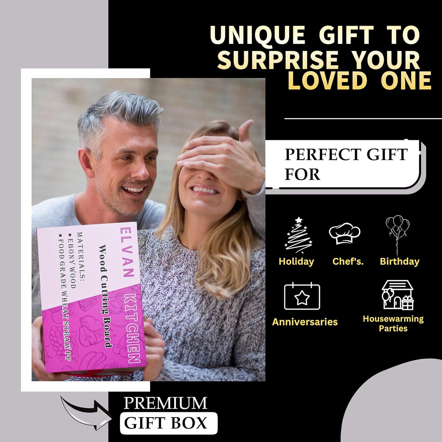 Large 2-Sided Cutting Board for Kitchen Meal Prep & Serving – Organic Wooden & Wheat Straw Chopping Board with Juice Groove, Handle | Dishwasher Safe Steak & Cheese Board | Ideal Gift for Couples