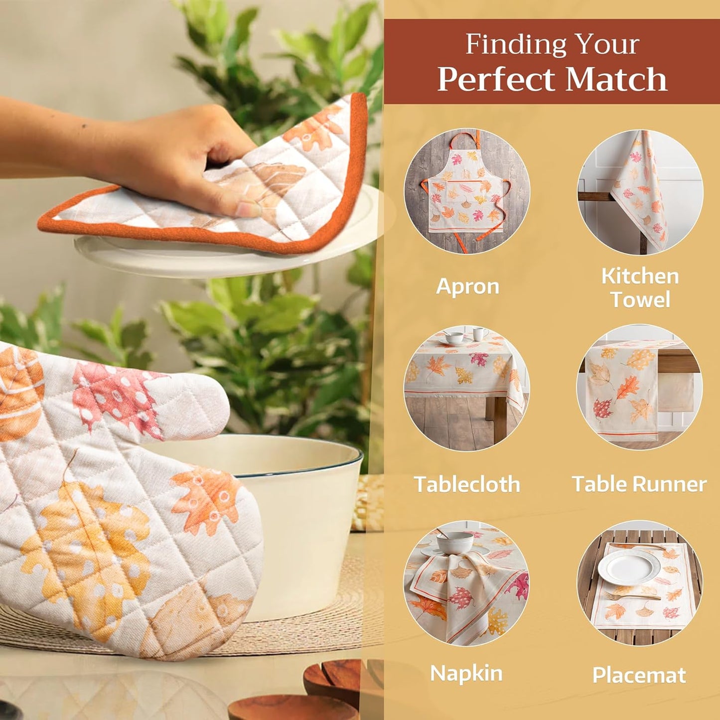 Maison d' Hermine Pot Holders 100% Cotton Heat Resistant Potholders 8" x 8" Hot Pads with Loop BBQ, Cooking, Baking, Grilling, Kitchen, Handling Hot Pans (Pack of 1, Colors of Autumn)