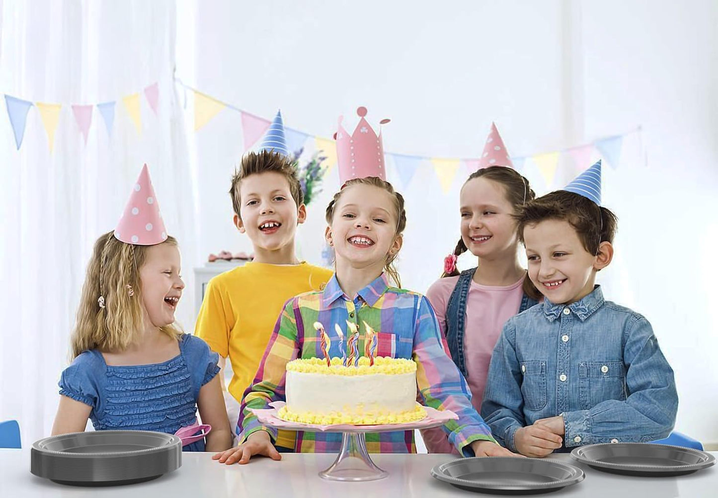 Exquisite Party Solids Silver Plastic Plates For Party 9" Silver Disposable Plates Heavy Duty Supplies 100 Pcs Plastic Dinnerware Sets Heavy Duty 350 GSM Disposable Dinnerware Set