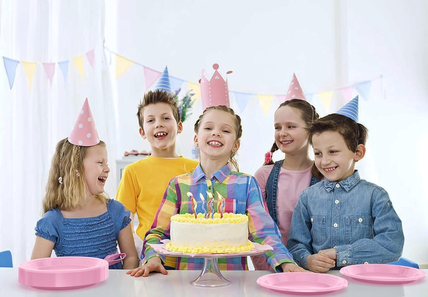 Exquisite Party Solids Pink Plastic Plates For Party 9" Pink Disposable Plates Heavy Duty Supplies 100 Pcs Plastic Dinnerware Sets Heavy Duty 350 GSM Disposable Dinnerware Set