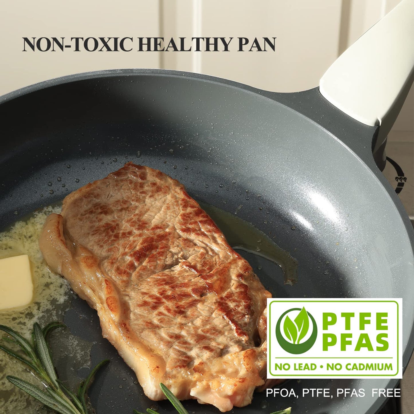 Nonstick Ceramic Frying Pan Set, Non Toxic Nonstick Pan Skillet, Healthy Egg & Omelet & Chef's Pan, PTFE PFOA & PFAS Free, Induction Compatible (8+12 Inch)