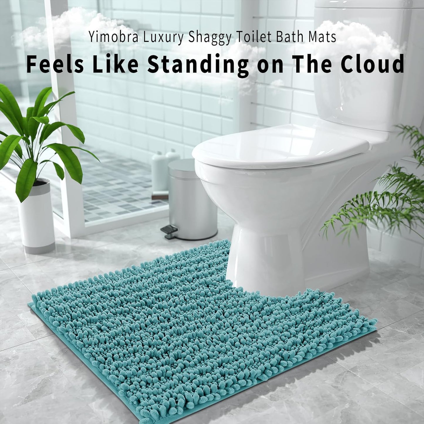 Yimobra Toilet Rug U Shaped Washable 24x20 Inch - Ultra Soft Absorbent Chenille Bath Rugs for Toilet, Quick Dry & Machine Washable, Non Slip Contour Bathroom Mat, Teal Blue