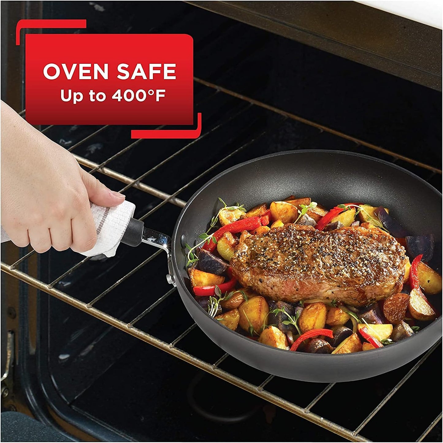 T-fal Ultimate Hard Anodized Nonstick Fry Pan Set 2 Piece, 8, 10 Inch, Oven Broiler Safe 400F, Kitchen, Cookware, Pots and Pans Set Non Stick, Frying Pans, Dishwasher Safe, Black