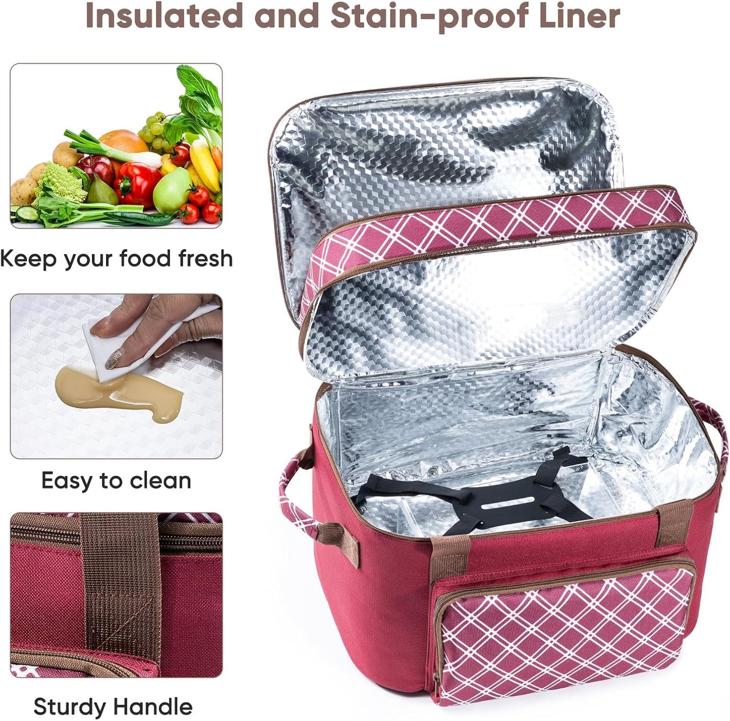 Double Layer Slow Cooker Carrier Bag – Fits 6–8 Qt Oval Slow Cooker Compatible with CrockPot & Hamilton Beach | Insulated Travel Tote with Utensil Storage & Adjustable Straps